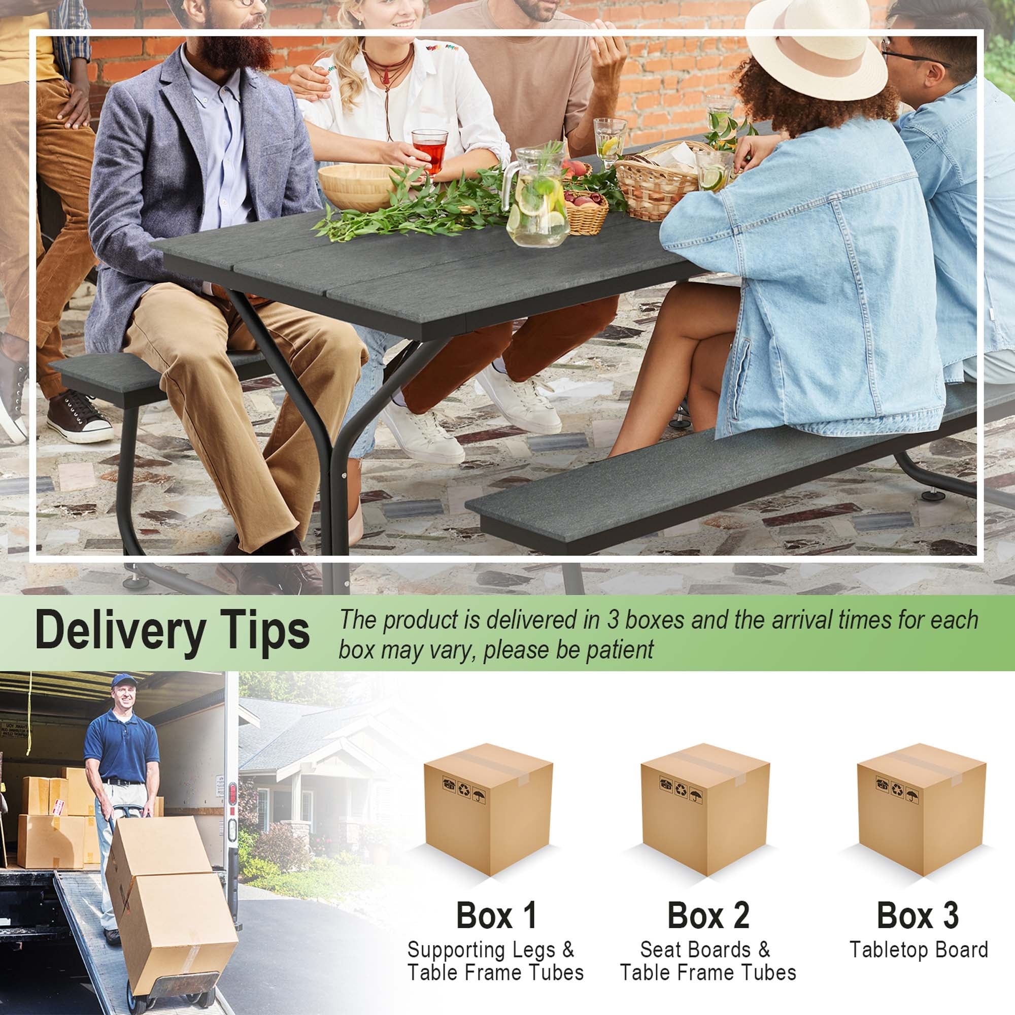 Ensemble table de pique-nique et banc Costway 6 pieds en PEHD robuste pour l'extérieur - Voir les détails
