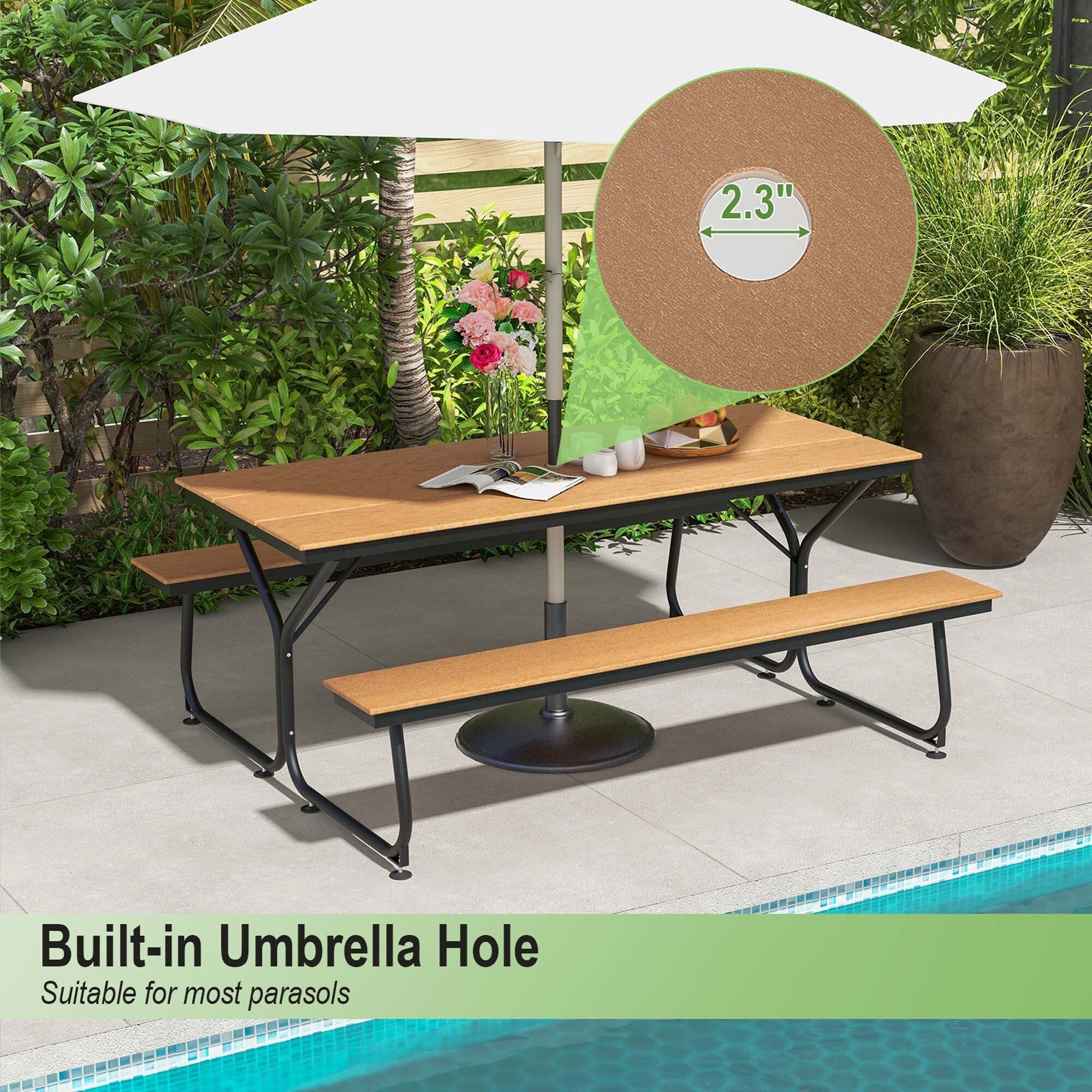 Ensemble table de pique-nique et banc Costway 6 pieds en PEHD robuste pour l'extérieur - Voir les détails