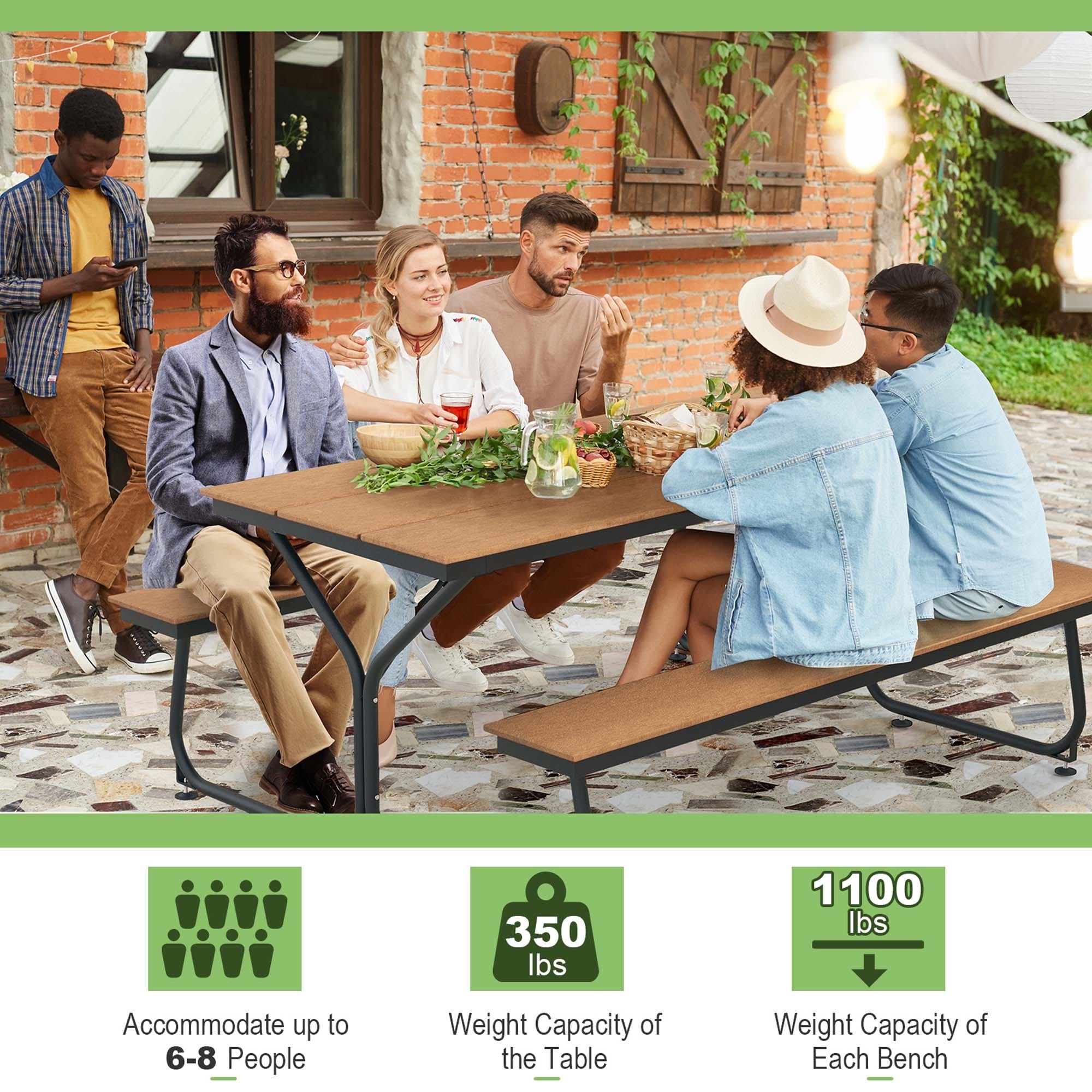 Ensemble table de pique-nique et banc Costway 6 pieds en PEHD robuste pour l'extérieur - Voir les détails