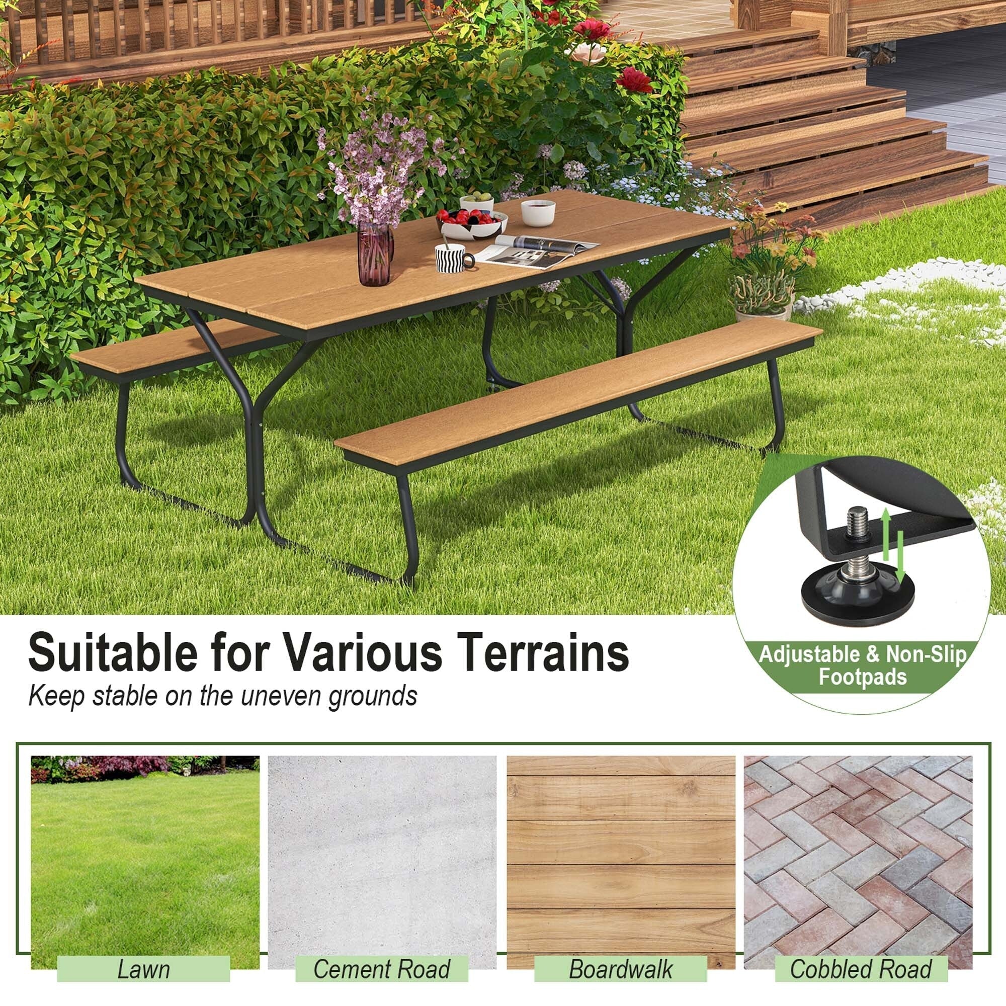 Ensemble table de pique-nique et banc Costway 6 pieds en PEHD robuste pour l'extérieur - Voir les détails