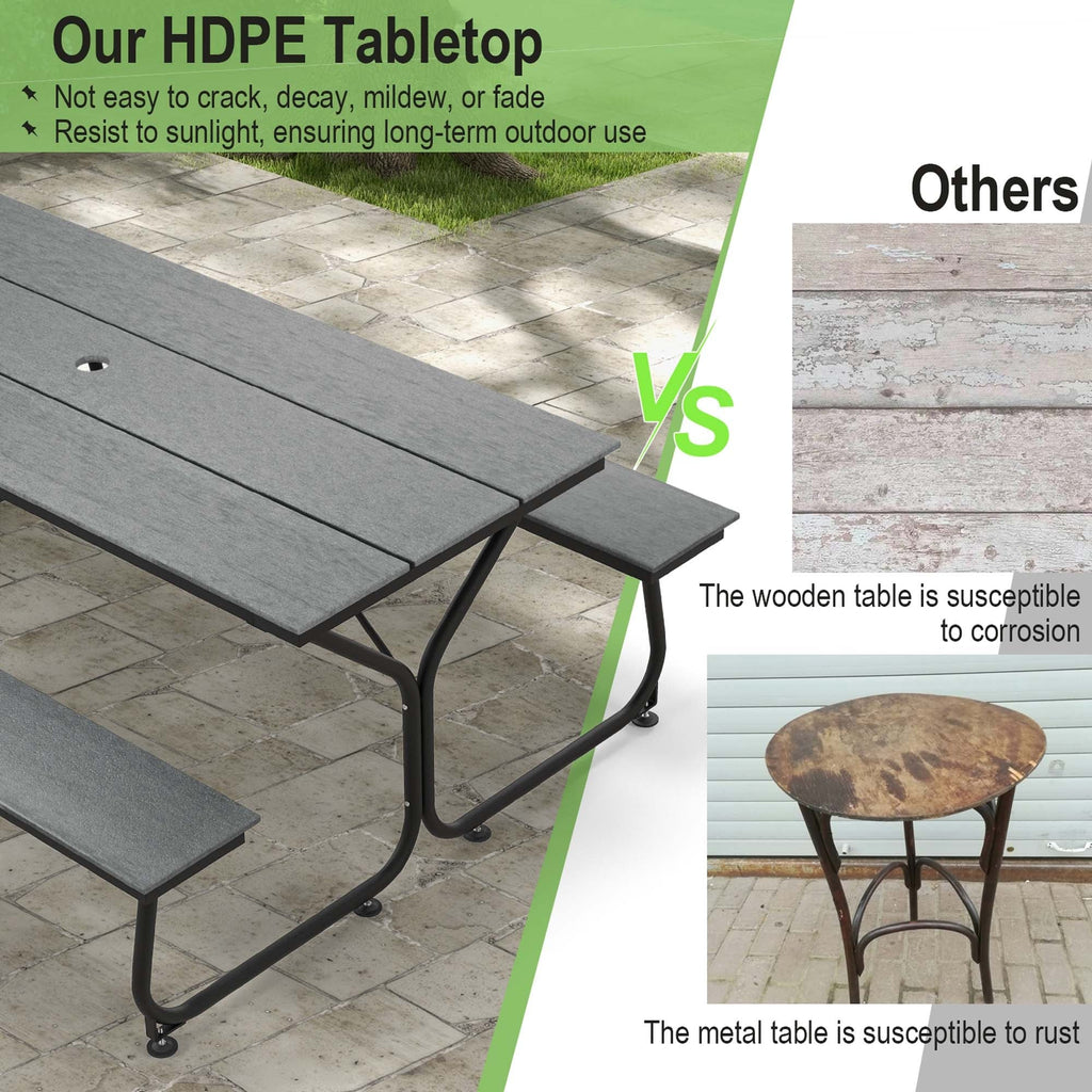 Ensemble table de pique-nique et banc Costway 6 pieds en PEHD robuste pour l'extérieur - Voir les détails