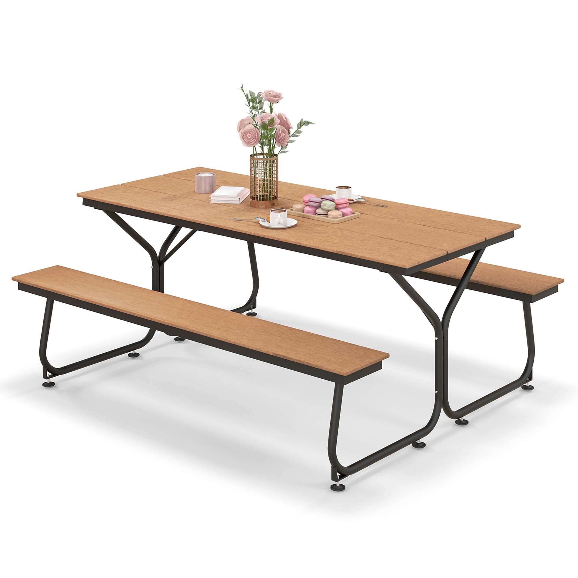Ensemble table de pique-nique et banc Costway 6 pieds en PEHD robuste pour l'extérieur - Voir les détails