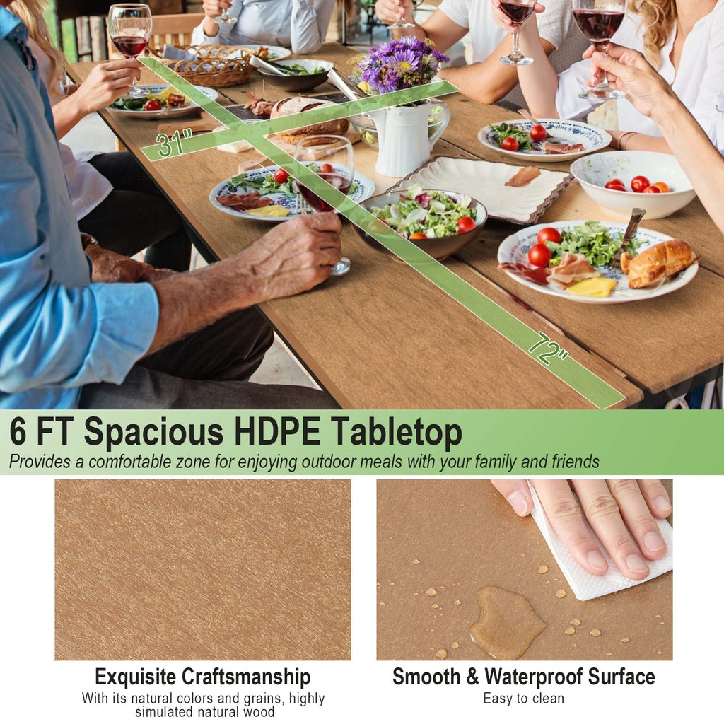 Ensemble table de pique-nique et banc Costway 6 pieds en PEHD robuste pour l'extérieur - Voir les détails