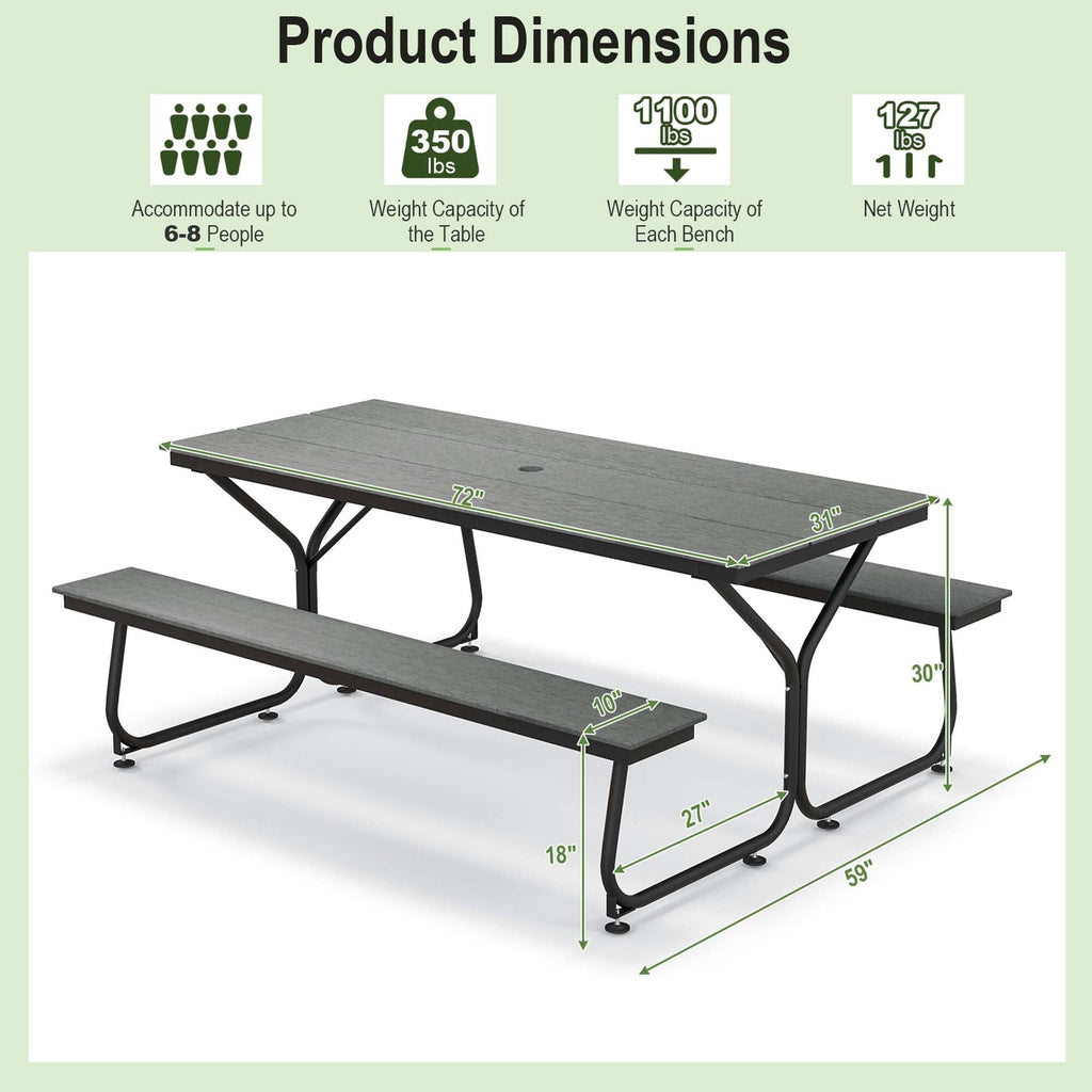 Ensemble table de pique-nique et banc Costway 6 pieds en PEHD robuste pour l'extérieur - Voir les détails