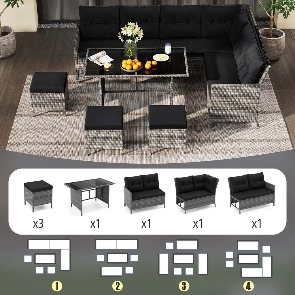 Ensemble de meubles de salle à manger et de jardin Costway 7 pièces, canapé sectionnel en rotin synthétique - Voir les détails
