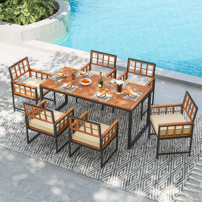 Ensemble de salle à manger d'extérieur Costway 7 pièces en bois d'acacia avec revêtement doux - Voir les détails