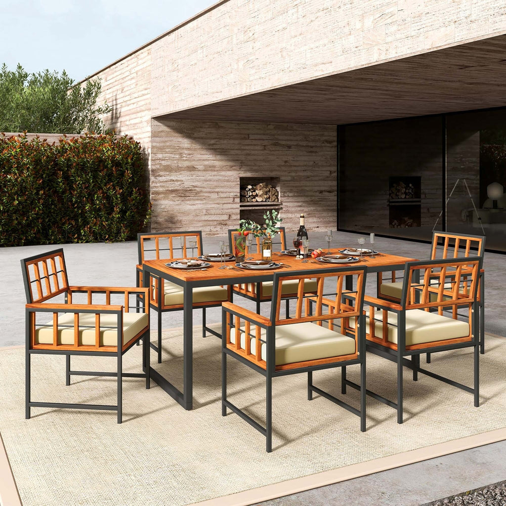 Ensemble de salle à manger d'extérieur Costway 7 pièces en bois d'acacia avec revêtement doux - Voir les détails