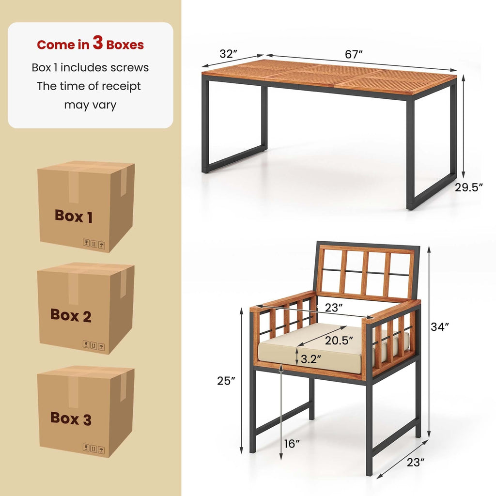 Ensemble de salle à manger d'extérieur Costway 7 pièces en bois d'acacia avec revêtement doux - Voir les détails