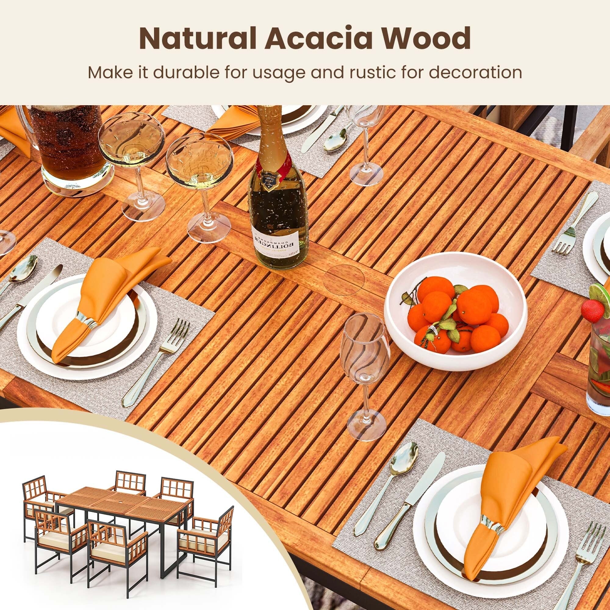 Ensemble de salle à manger d'extérieur Costway 7 pièces en bois d'acacia avec revêtement doux - Voir les détails