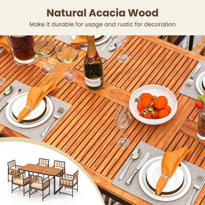 Ensemble de salle à manger d'extérieur Costway 7 pièces en bois d'acacia avec revêtement doux - Voir les détails