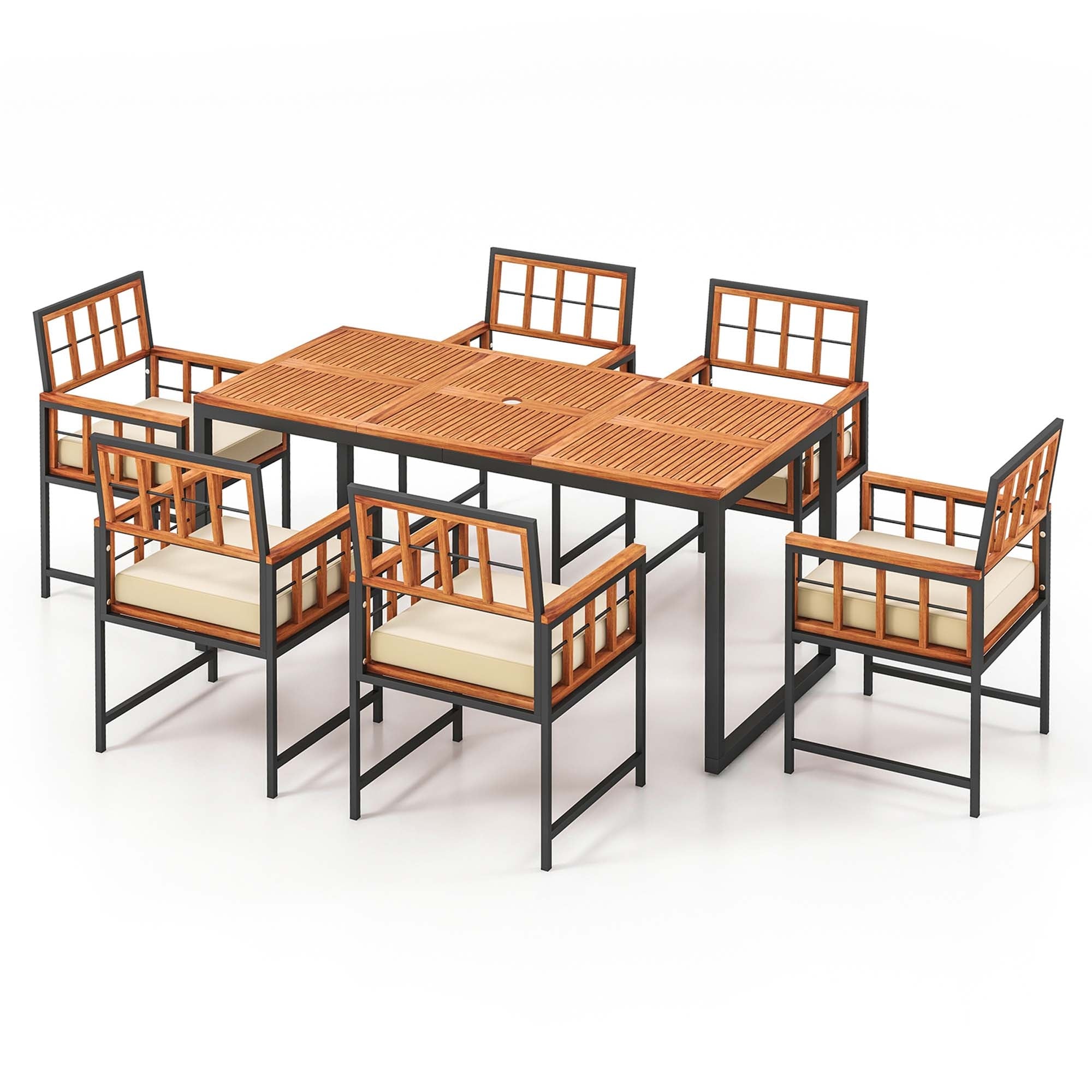 Ensemble de salle à manger d'extérieur Costway 7 pièces en bois d'acacia avec revêtement doux - Voir les détails