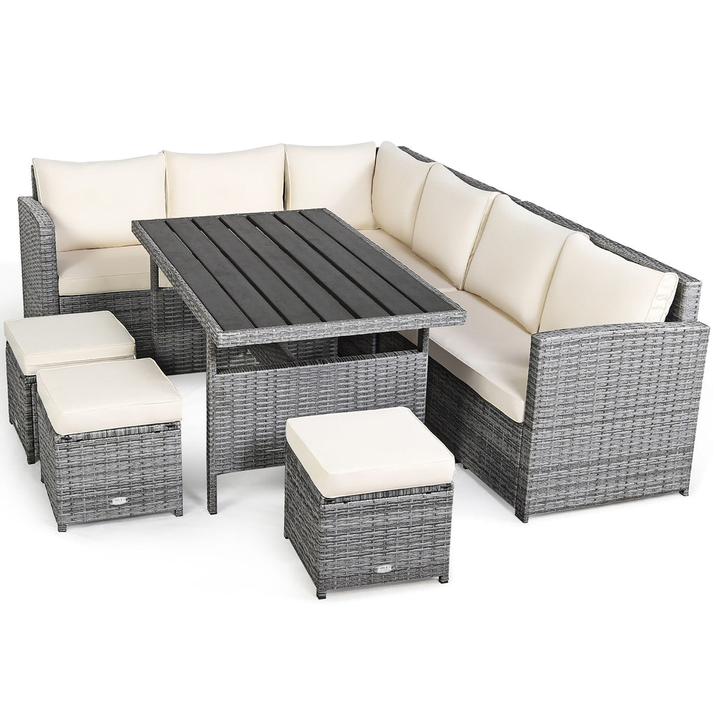 Ensemble de salle à manger en rotin Costway 7 pièces avec canapé sectionnel et pouf - Voir les détails