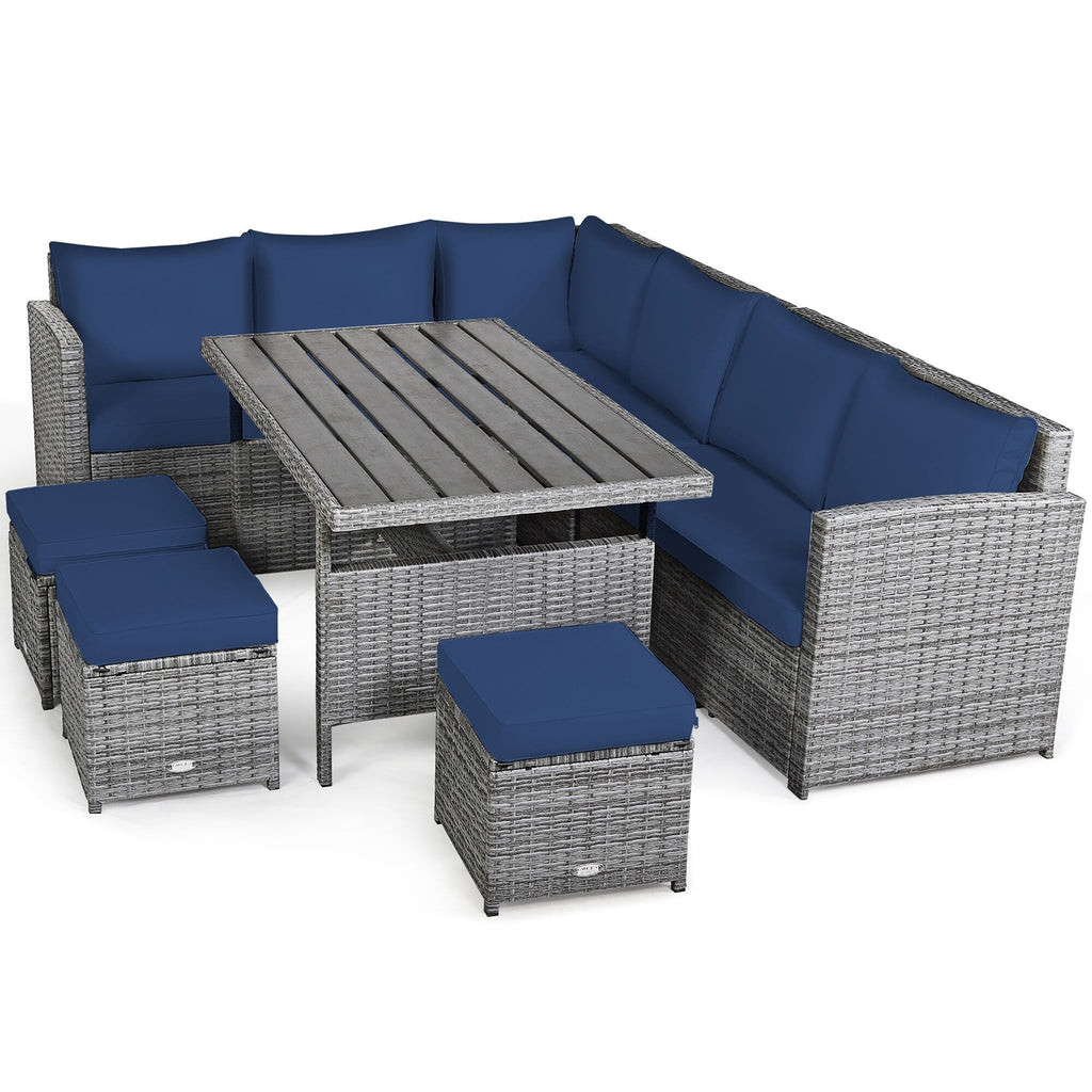 Ensemble de salle à manger en rotin Costway 7 pièces avec canapé sectionnel et pouf - Voir les détails