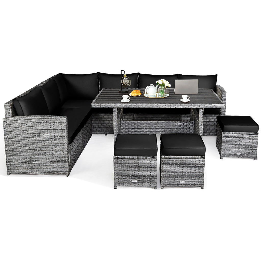 Ensemble de salle à manger en rotin Costway 7 pièces avec canapé sectionnel et pouf - Voir les détails