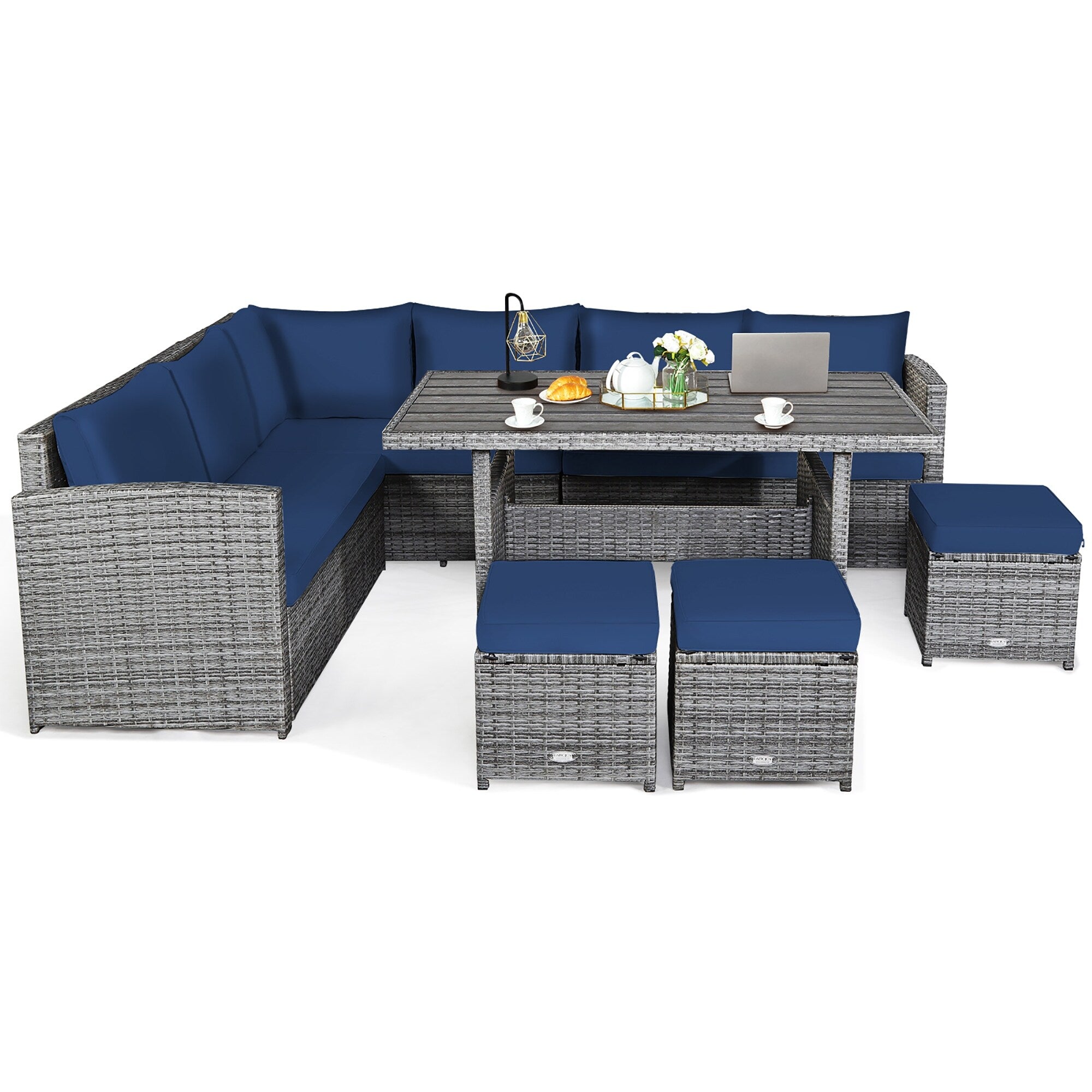 Ensemble de salle à manger en rotin Costway 7 pièces avec canapé sectionnel et pouf - Voir les détails