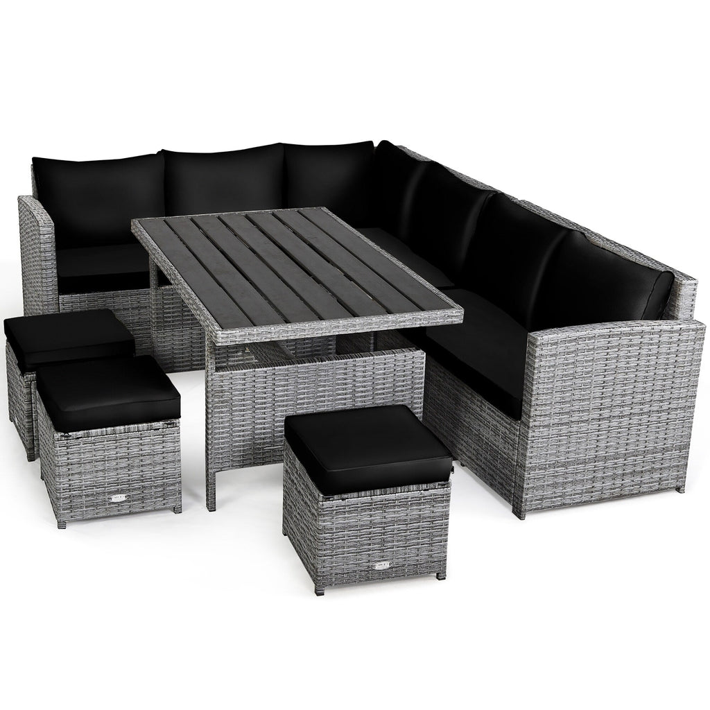 Ensemble de salle à manger en rotin Costway 7 pièces avec canapé sectionnel et pouf - Voir les détails
