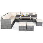 Ensemble de salle à manger en rotin Costway 7 pièces avec canapé sectionnel et pouf - Voir les détails