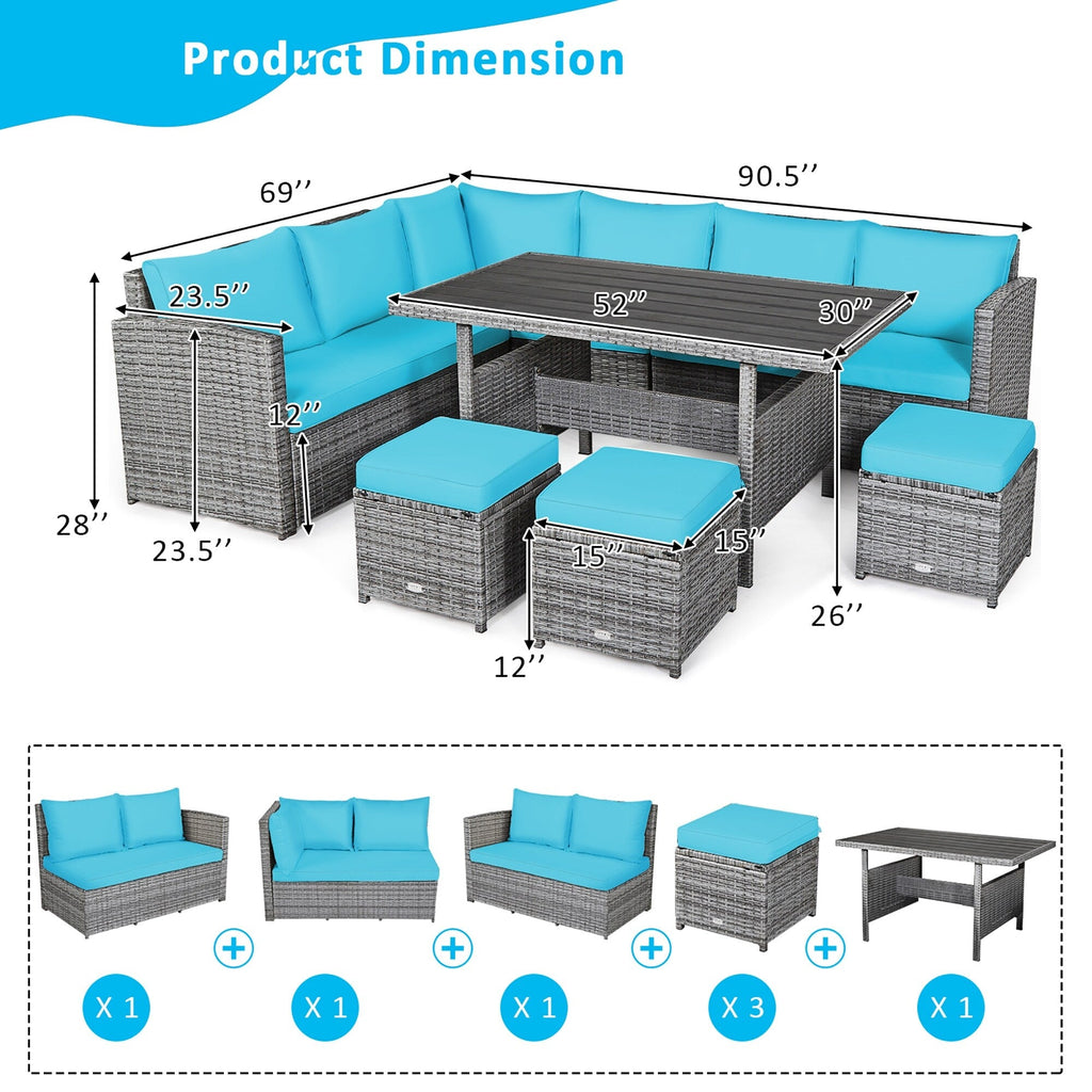Ensemble de salle à manger en rotin Costway 7 pièces avec canapé sectionnel et pouf - Voir les détails