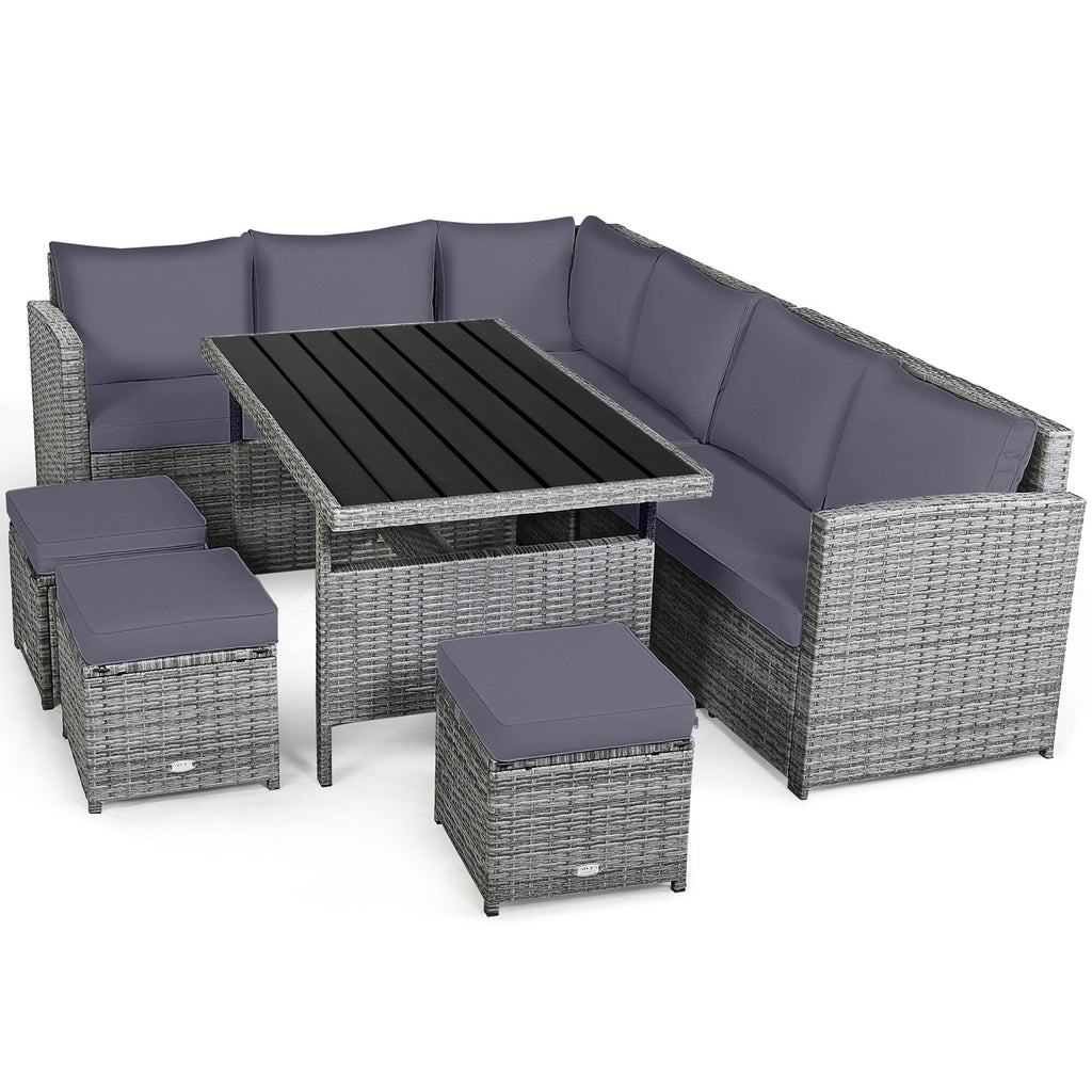 Ensemble de salle à manger en rotin Costway 7 pièces avec canapé sectionnel et pouf - Voir les détails