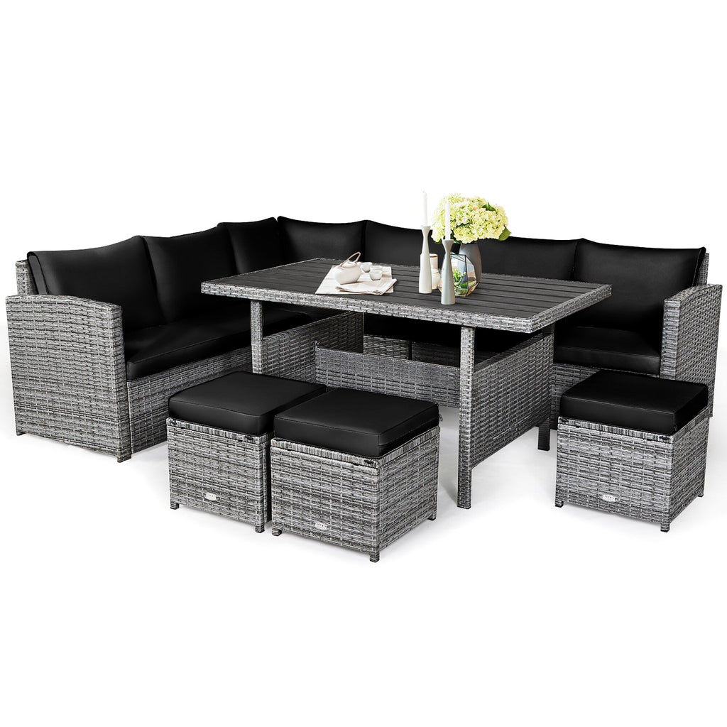 Ensemble de salle à manger en rotin Costway 7 pièces avec canapé sectionnel et pouf - Voir les détails