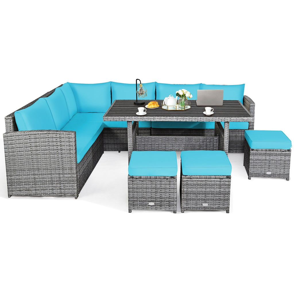 Ensemble de salle à manger en rotin Costway 7 pièces avec canapé sectionnel et pouf - Voir les détails