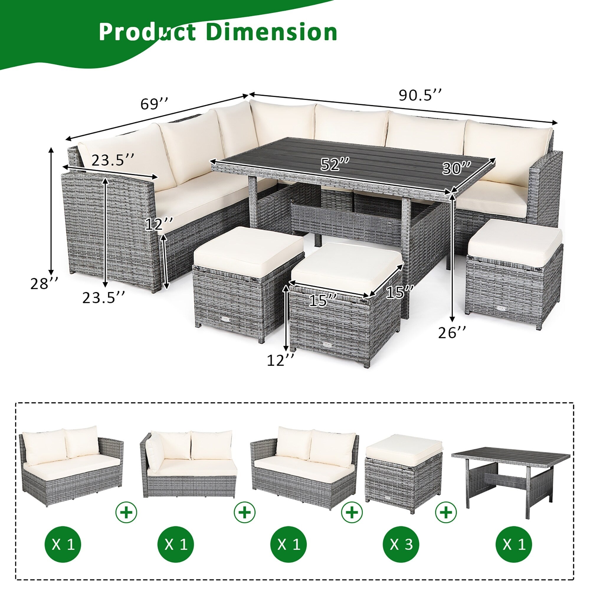 Ensemble de salle à manger en rotin Costway 7 pièces avec canapé sectionnel et pouf - Voir les détails