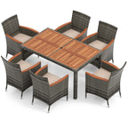 Ensemble de salle à manger d'extérieur Costway 7 pièces en osier avec table en bois d'acacia et - Voir les détails