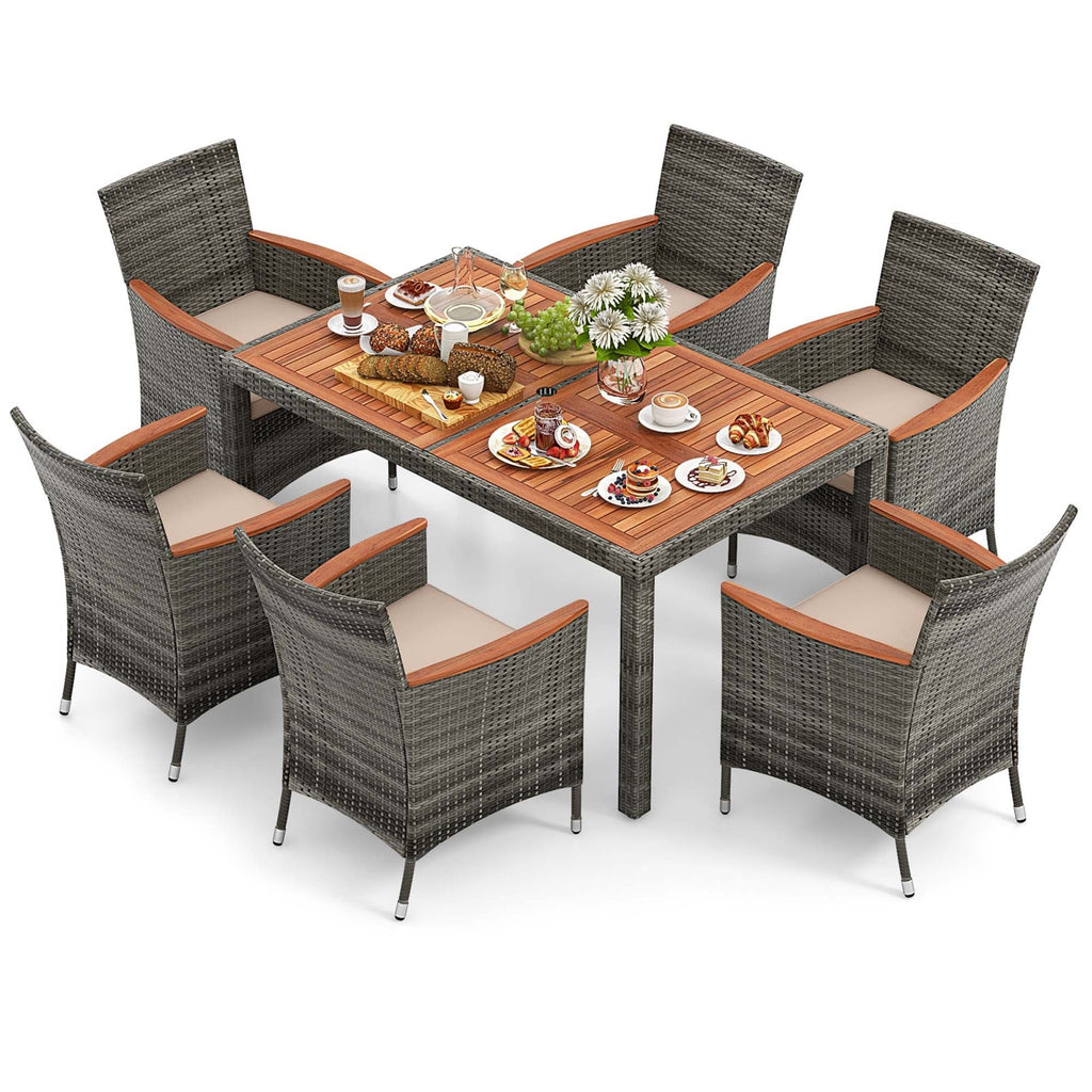 Ensemble de salle à manger d'extérieur Costway 7 pièces en osier avec table en bois d'acacia et - Voir les détails