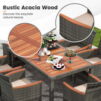 Ensemble de salle à manger d'extérieur Costway 7 pièces en osier avec table en bois d'acacia et - Voir les détails