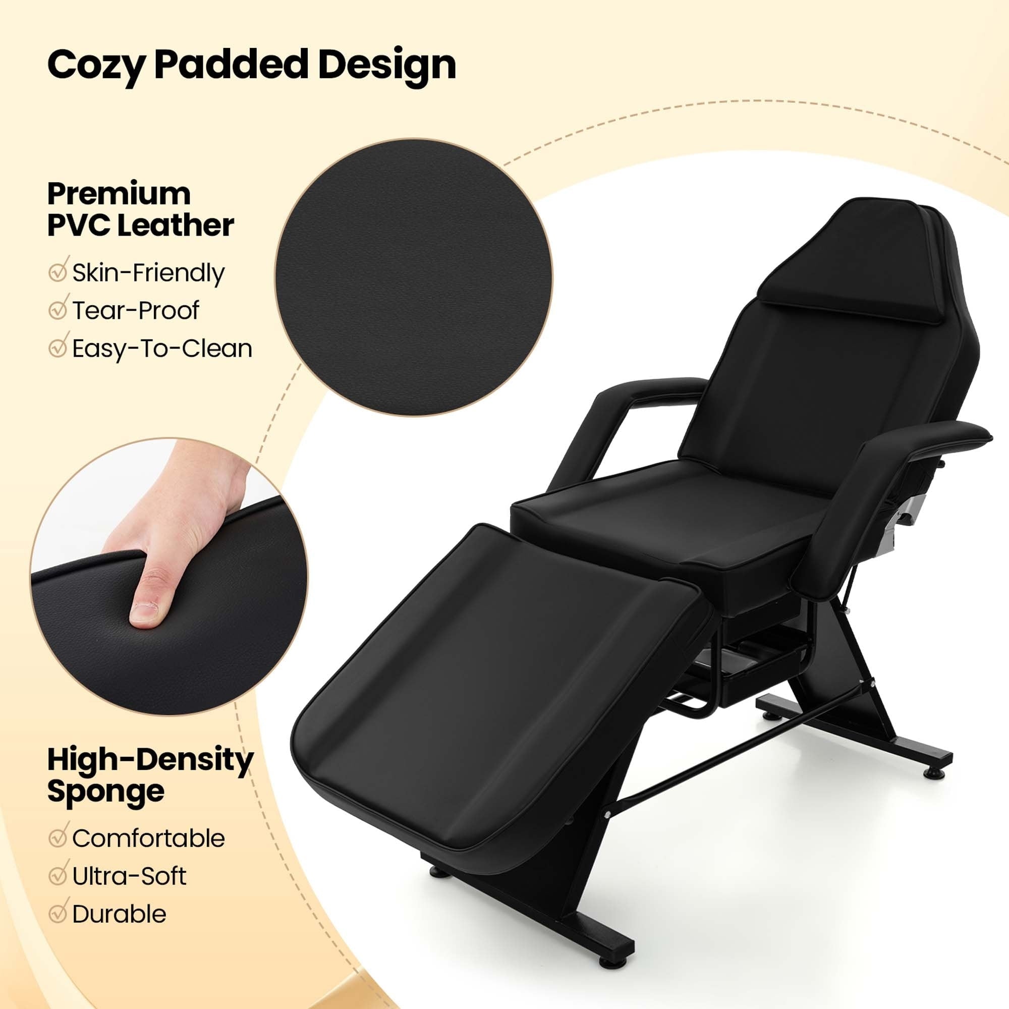 Lit de massage Costway 72 avec tabouret hydraulique, dossier réglable et