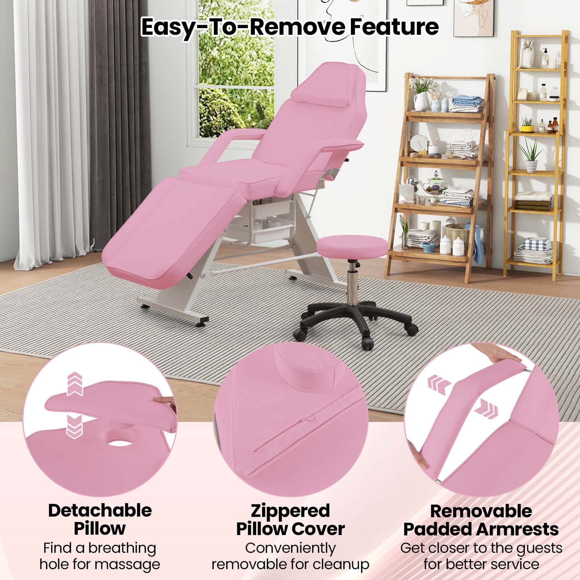 Lit de massage Costway 72 avec tabouret hydraulique, dossier réglable et