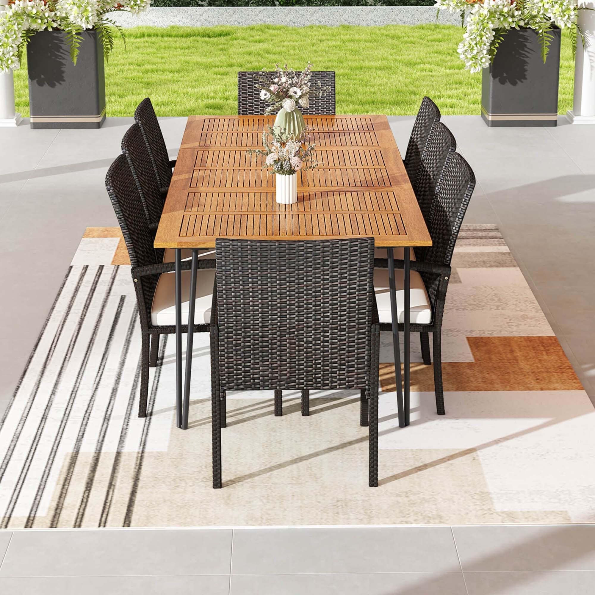 Ensemble de salle à manger d'extérieur Costway 9 pièces, avec 8 fauteuils et bois d'acacia - Voir les détails