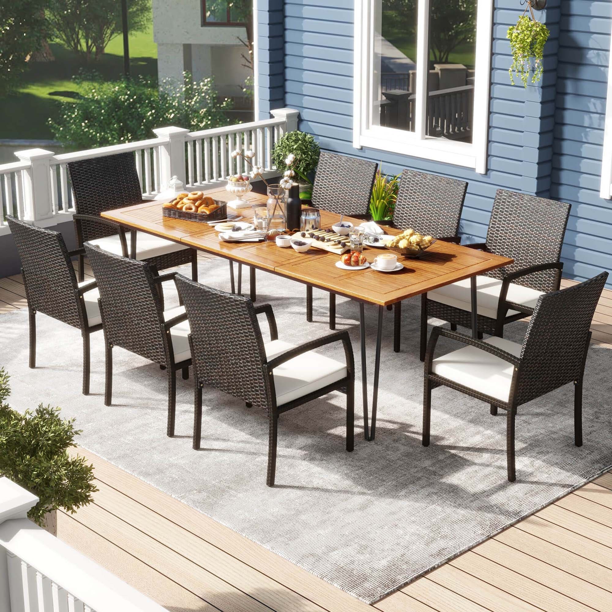 Ensemble de salle à manger d'extérieur Costway 9 pièces, avec 8 fauteuils et bois d'acacia - Voir les détails
