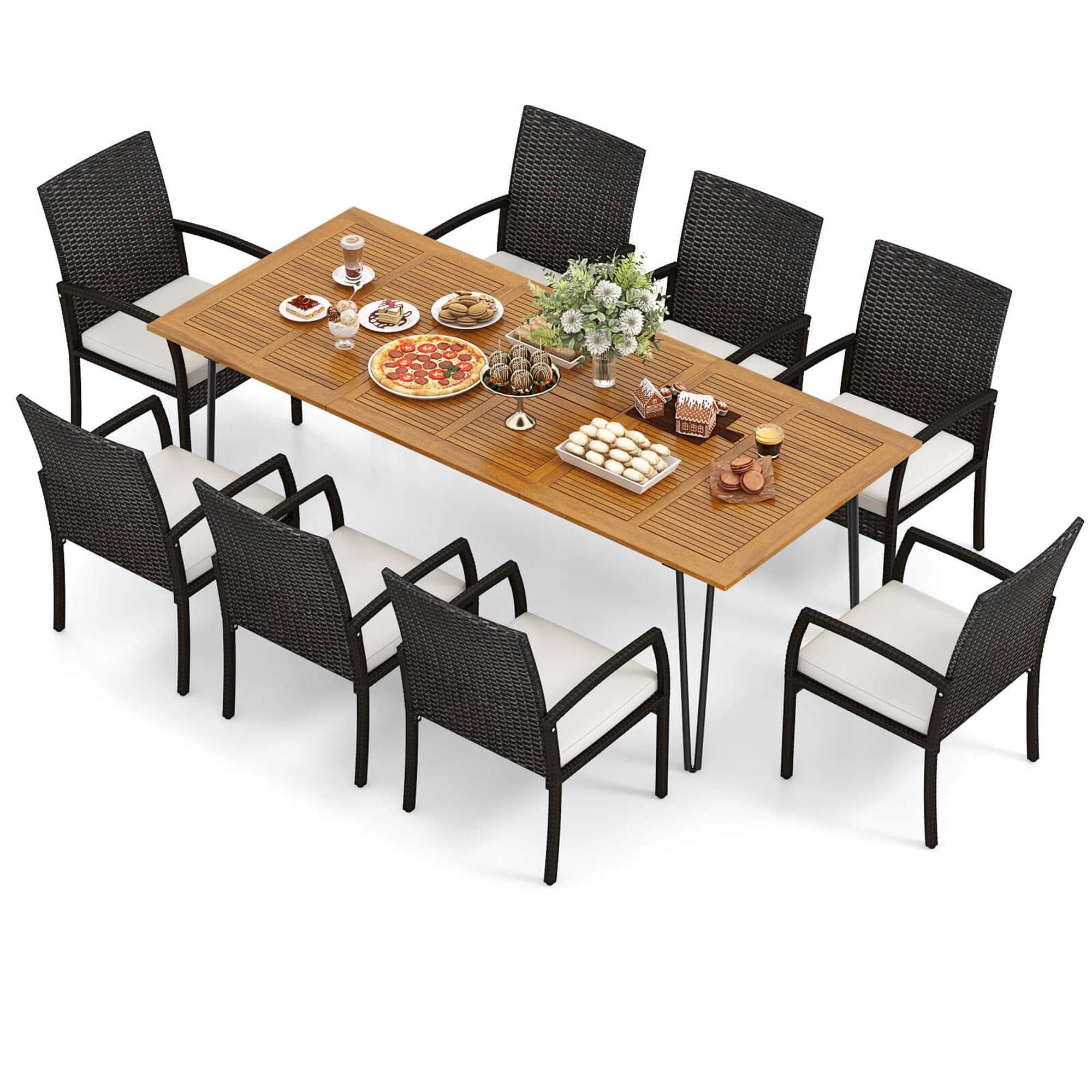 Ensemble de salle à manger d'extérieur Costway 9 pièces, avec 8 fauteuils et bois d'acacia - Voir les détails