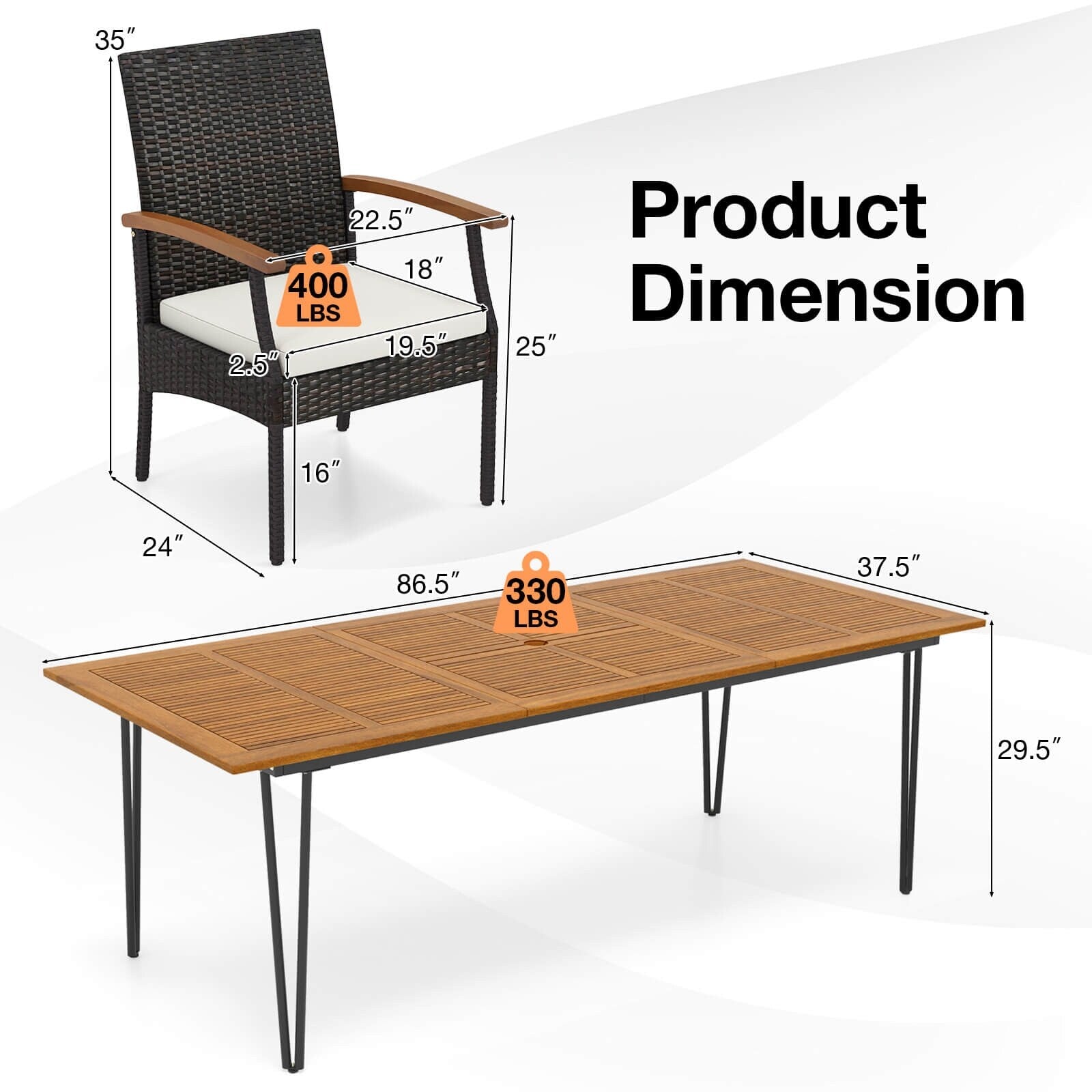 Ensemble de salle à manger d'extérieur Costway 9 pièces, avec 8 fauteuils et bois d'acacia - Voir les détails