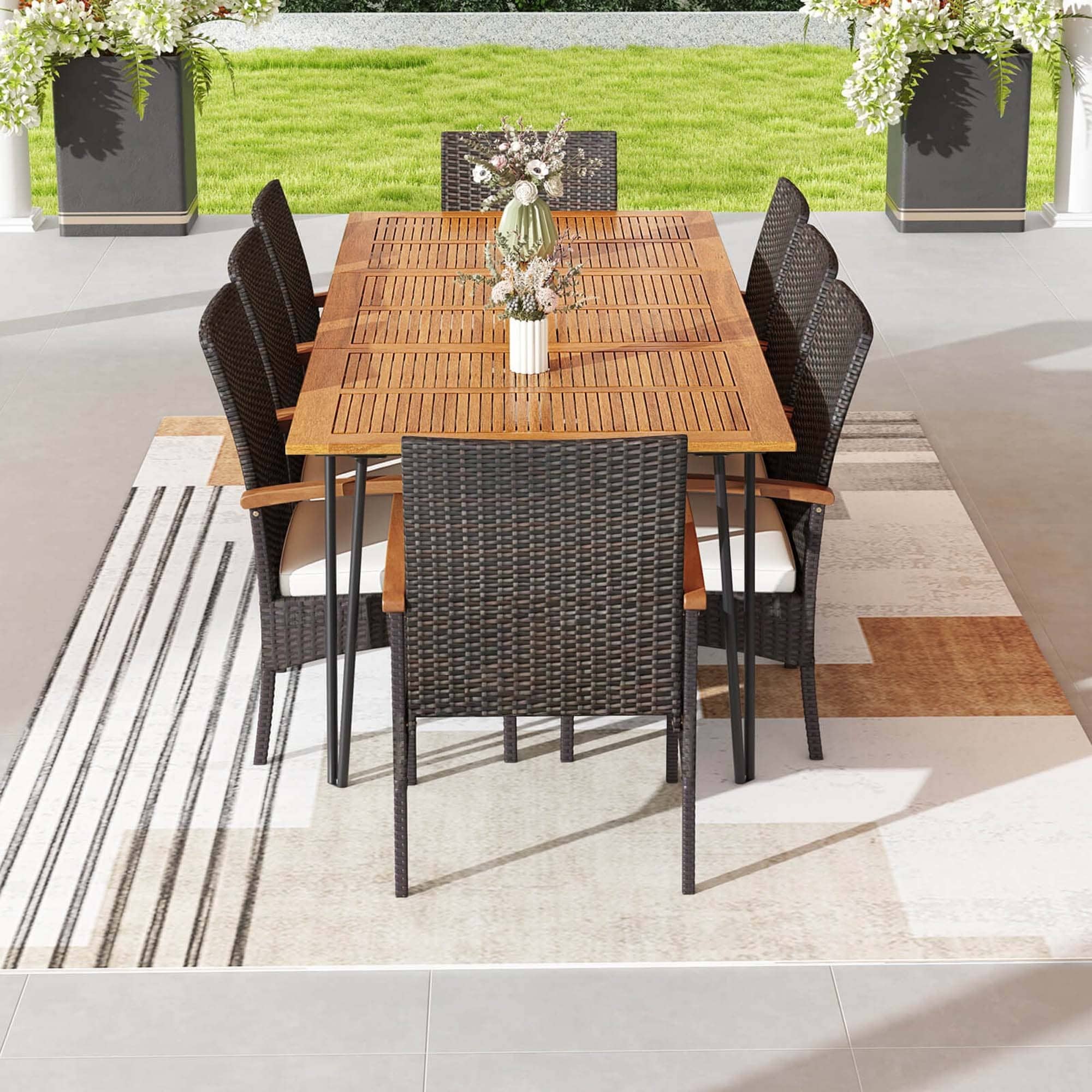 Ensemble de salle à manger d'extérieur Costway 9 pièces, avec 8 fauteuils et bois d'acacia - Voir les détails