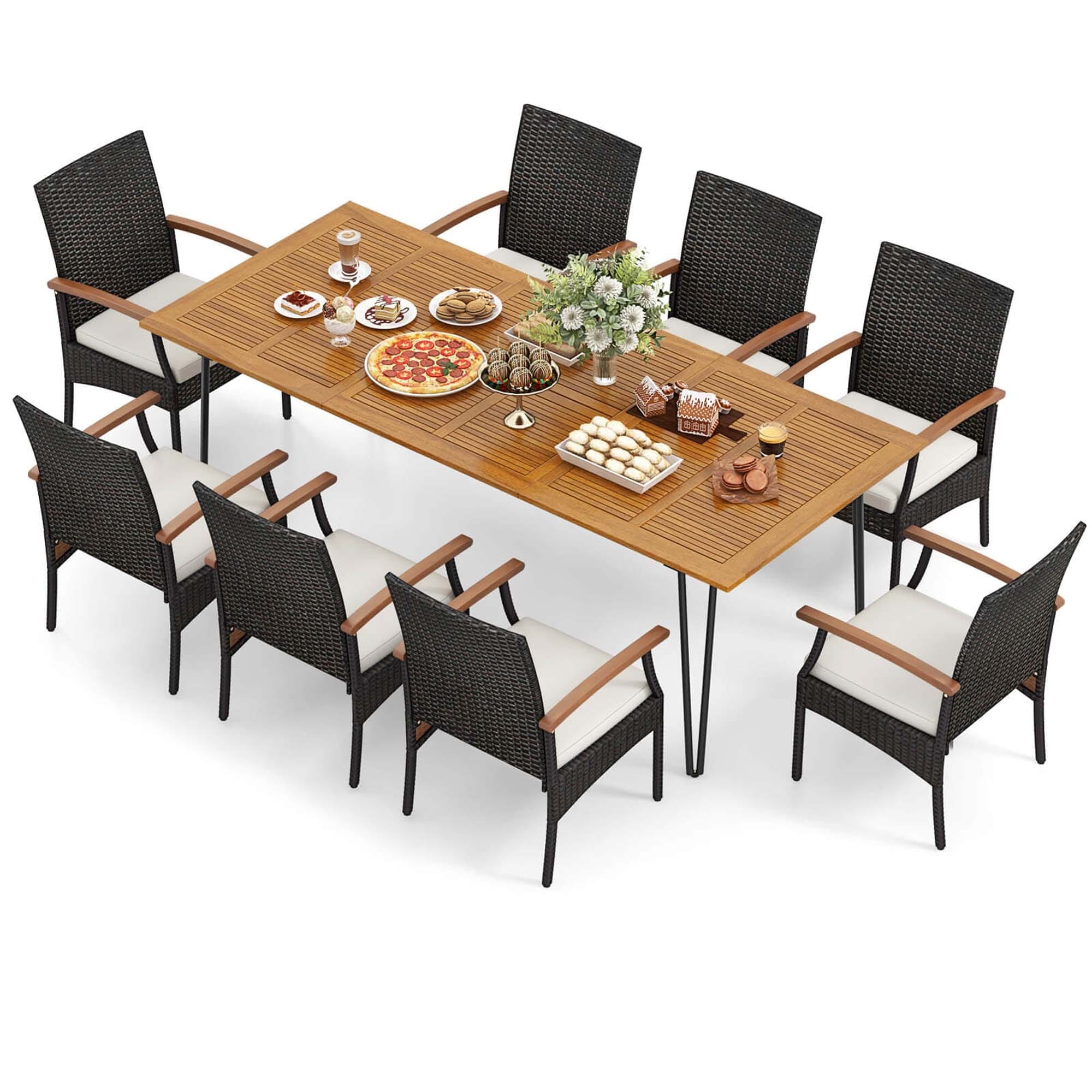 Ensemble de salle à manger d'extérieur Costway 9 pièces, avec 8 fauteuils et bois d'acacia - Voir les détails