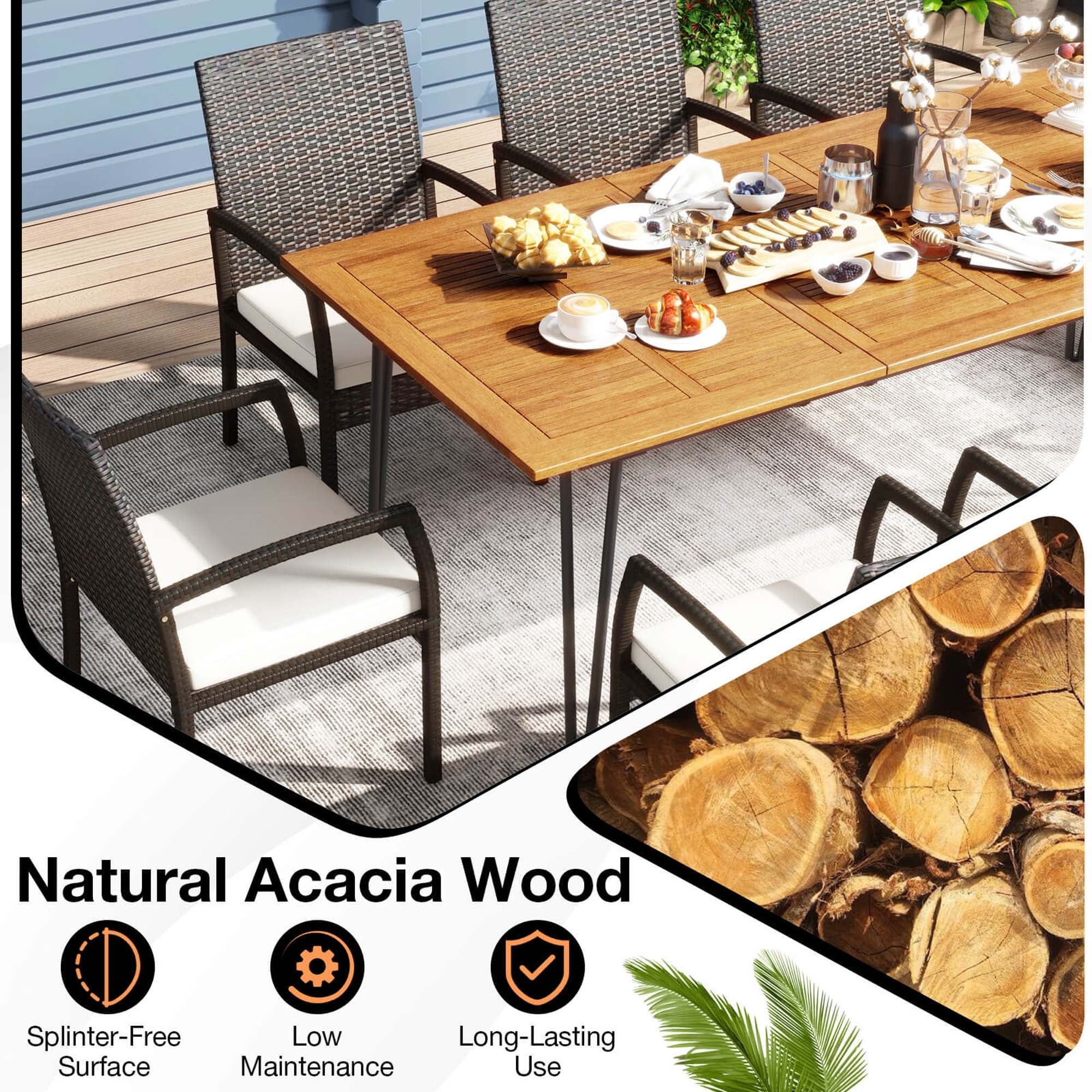 Ensemble de salle à manger d'extérieur Costway 9 pièces, avec 8 fauteuils et bois d'acacia - Voir les détails
