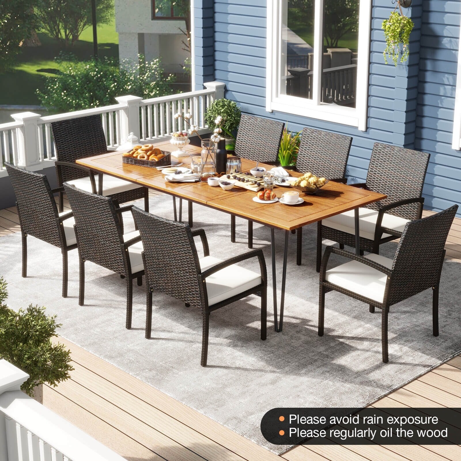 Ensemble de salle à manger d'extérieur Costway 9 pièces, avec 8 fauteuils et bois d'acacia - Voir les détails
