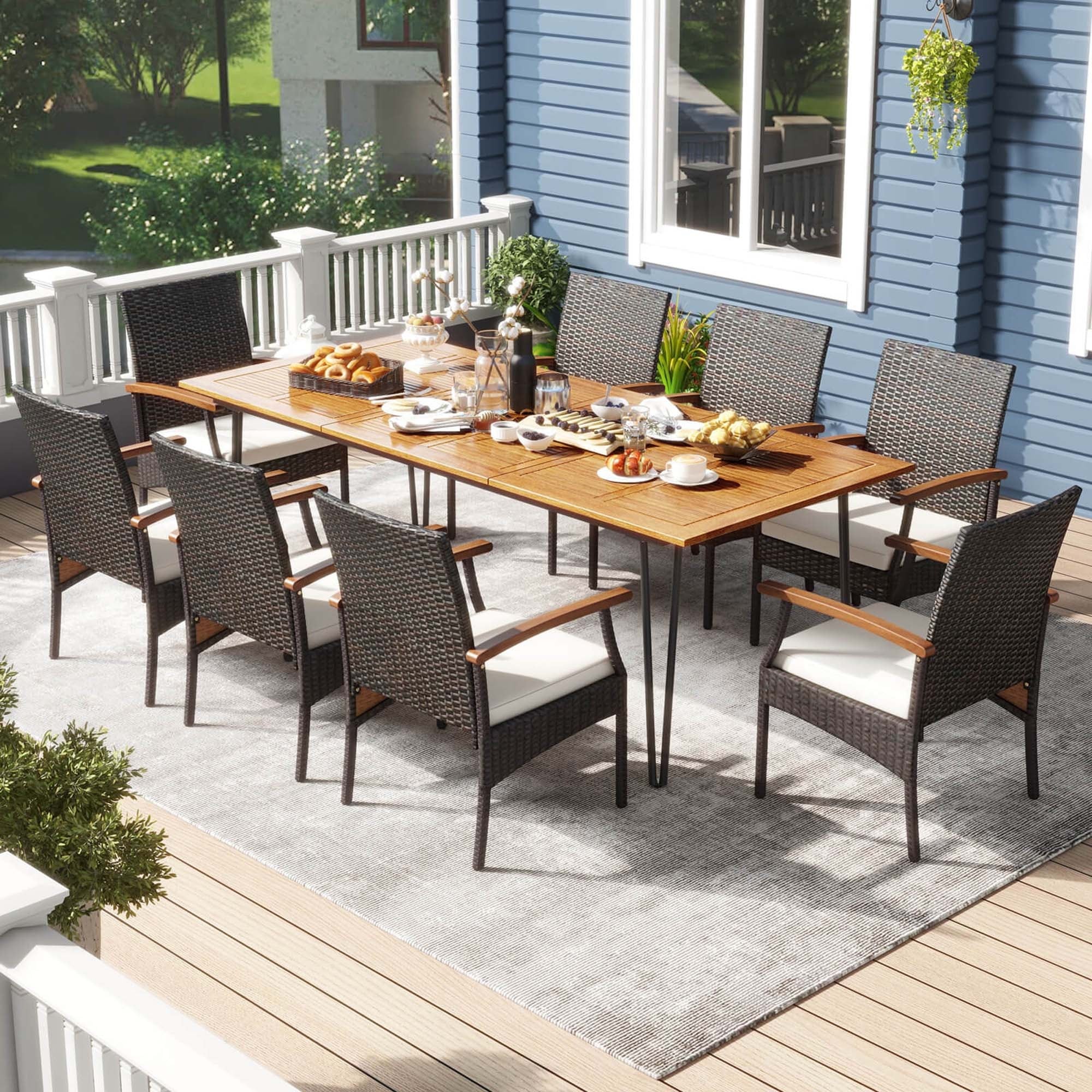 Ensemble de salle à manger d'extérieur Costway 9 pièces, avec 8 fauteuils et bois d'acacia - Voir les détails