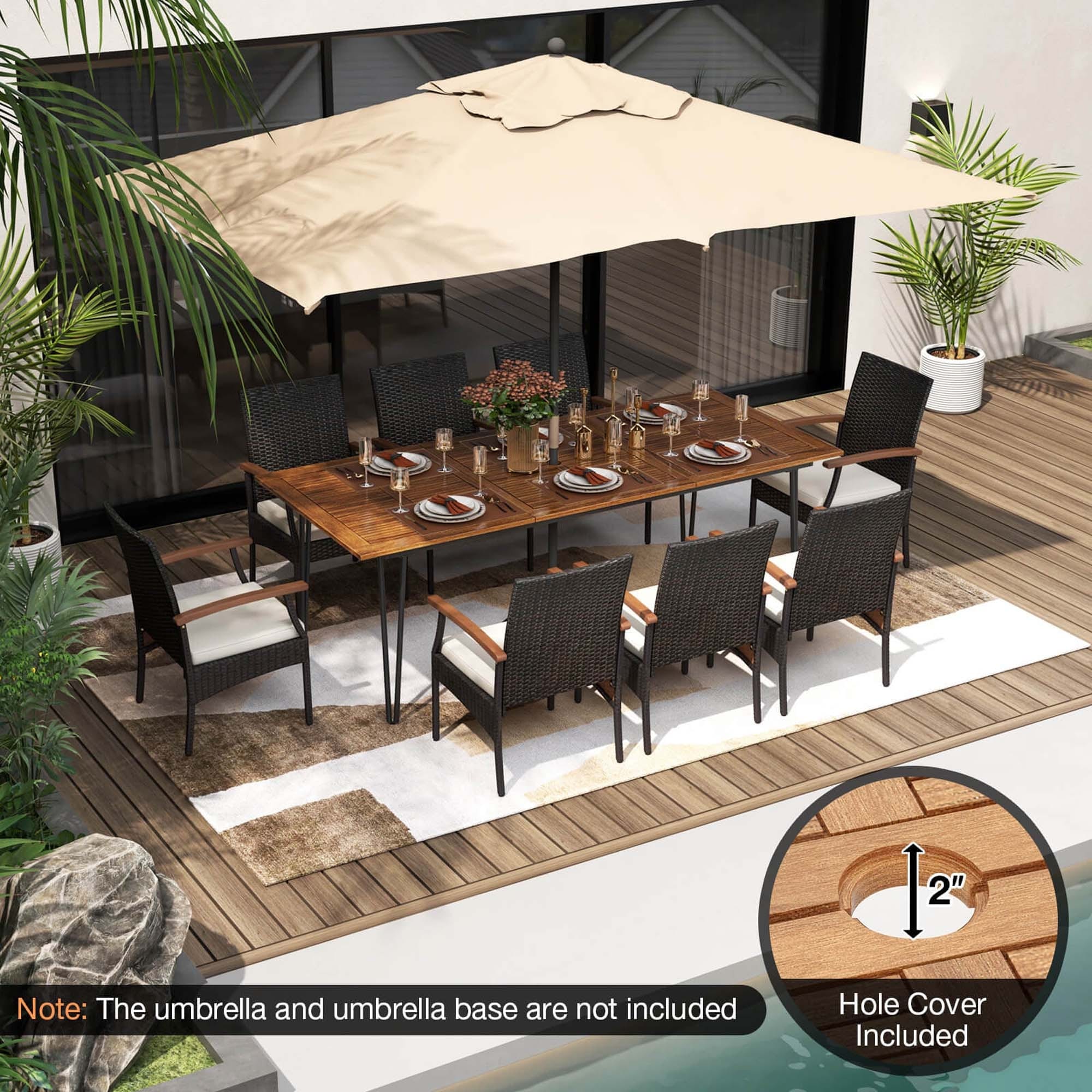 Ensemble de salle à manger d'extérieur Costway 9 pièces, avec 8 fauteuils et bois d'acacia - Voir les détails