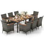 Ensemble de salle à manger d'extérieur Costway 9 pièces en osier avec table en bois d'acacia et 8 chaises - Voir les détails