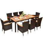 Ensemble de salle à manger en rotin Costway 9 pièces avec 8 chaises empilables et coussinées - Ensembles de 9 pièces