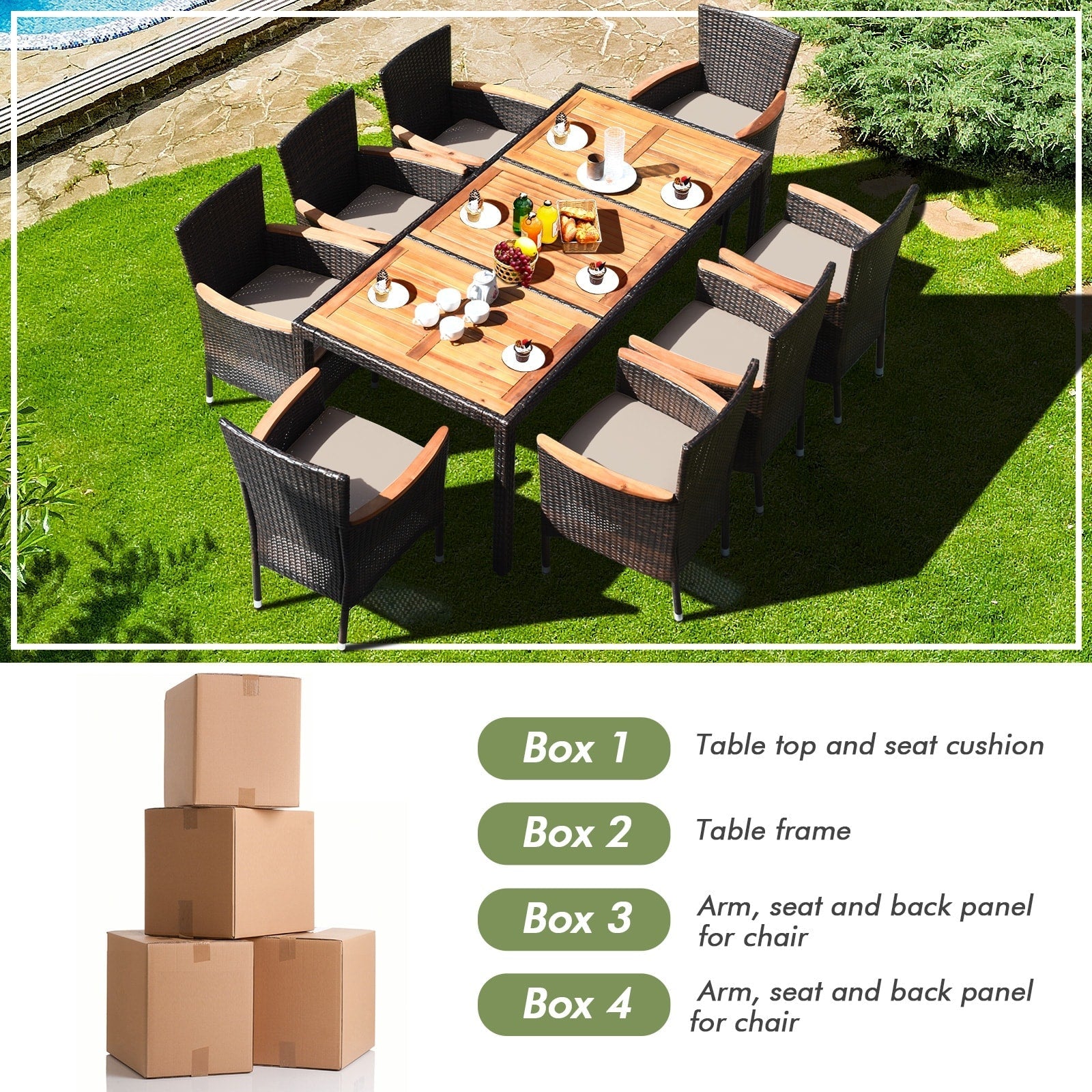 Ensemble de salle à manger en rotin Costway 9 pièces avec 8 chaises empilables et coussinées - Ensembles de 9 pièces