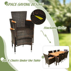 Ensemble de salle à manger en rotin Costway 9 pièces avec 8 chaises empilables et coussinées - Ensembles de 9 pièces