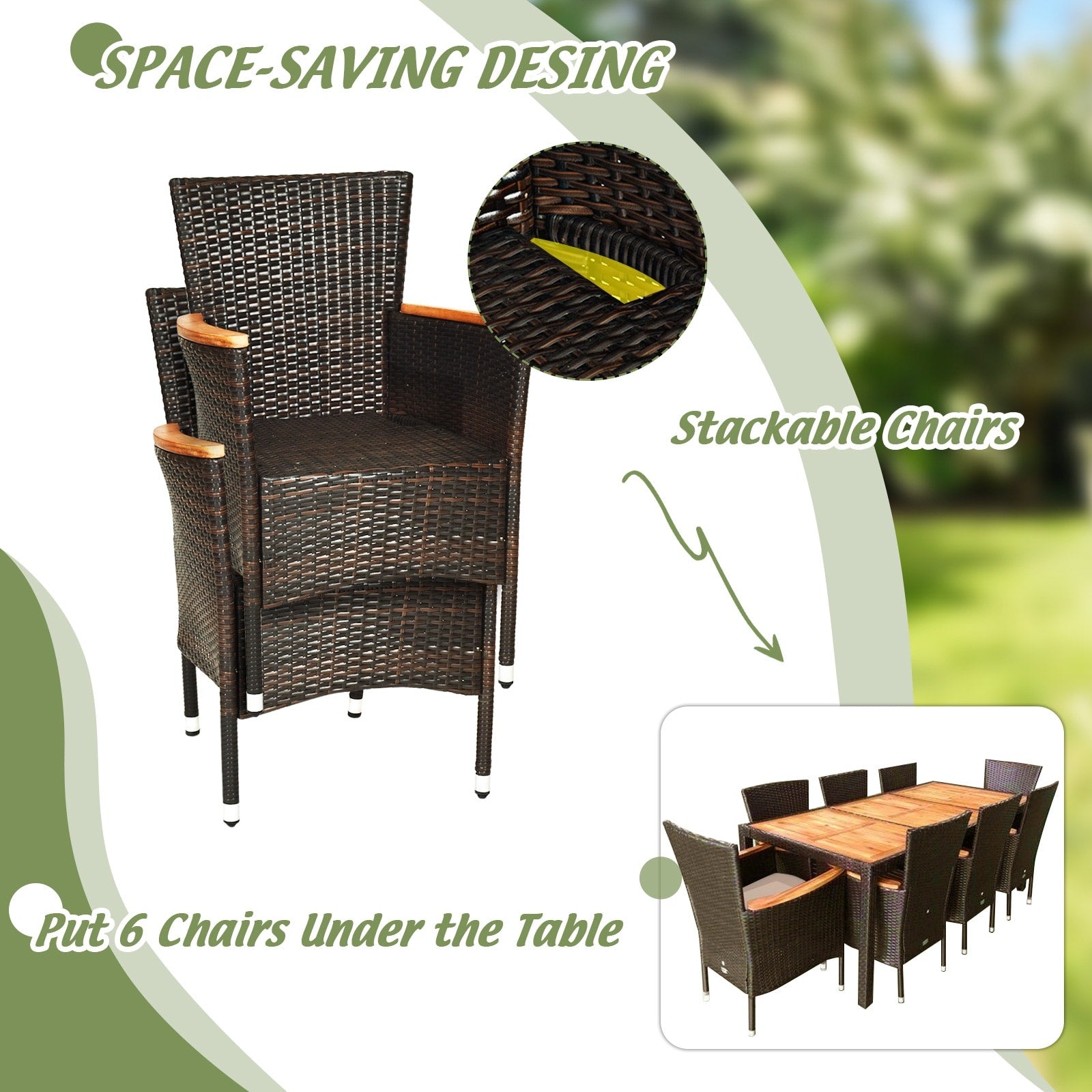 Ensemble de salle à manger en rotin Costway 9 pièces avec 8 chaises empilables et coussinées - Ensembles de 9 pièces