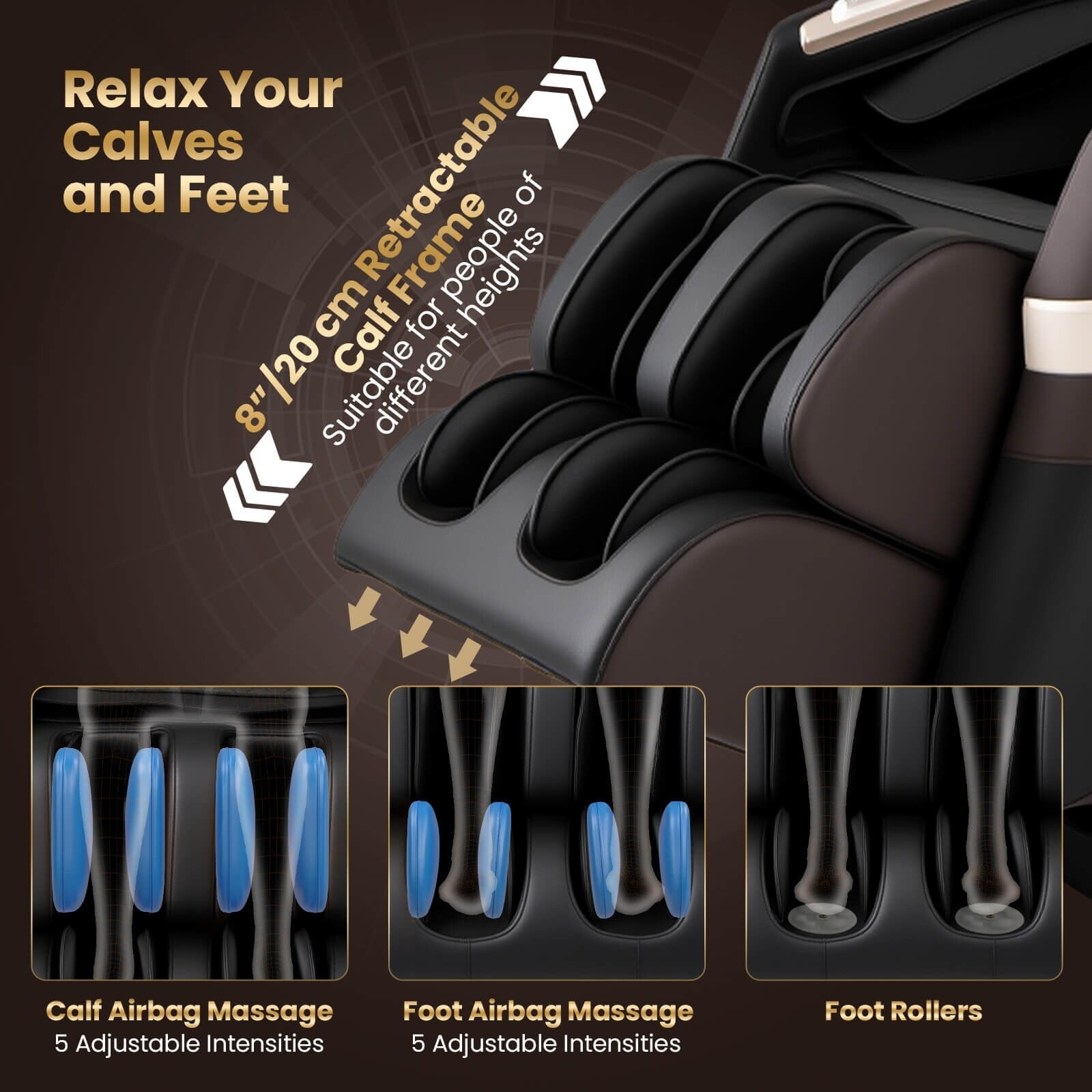 Fauteuil de massage complet Costway avec coussins gonflables, chauffe-taille et rouleaux pour les pieds