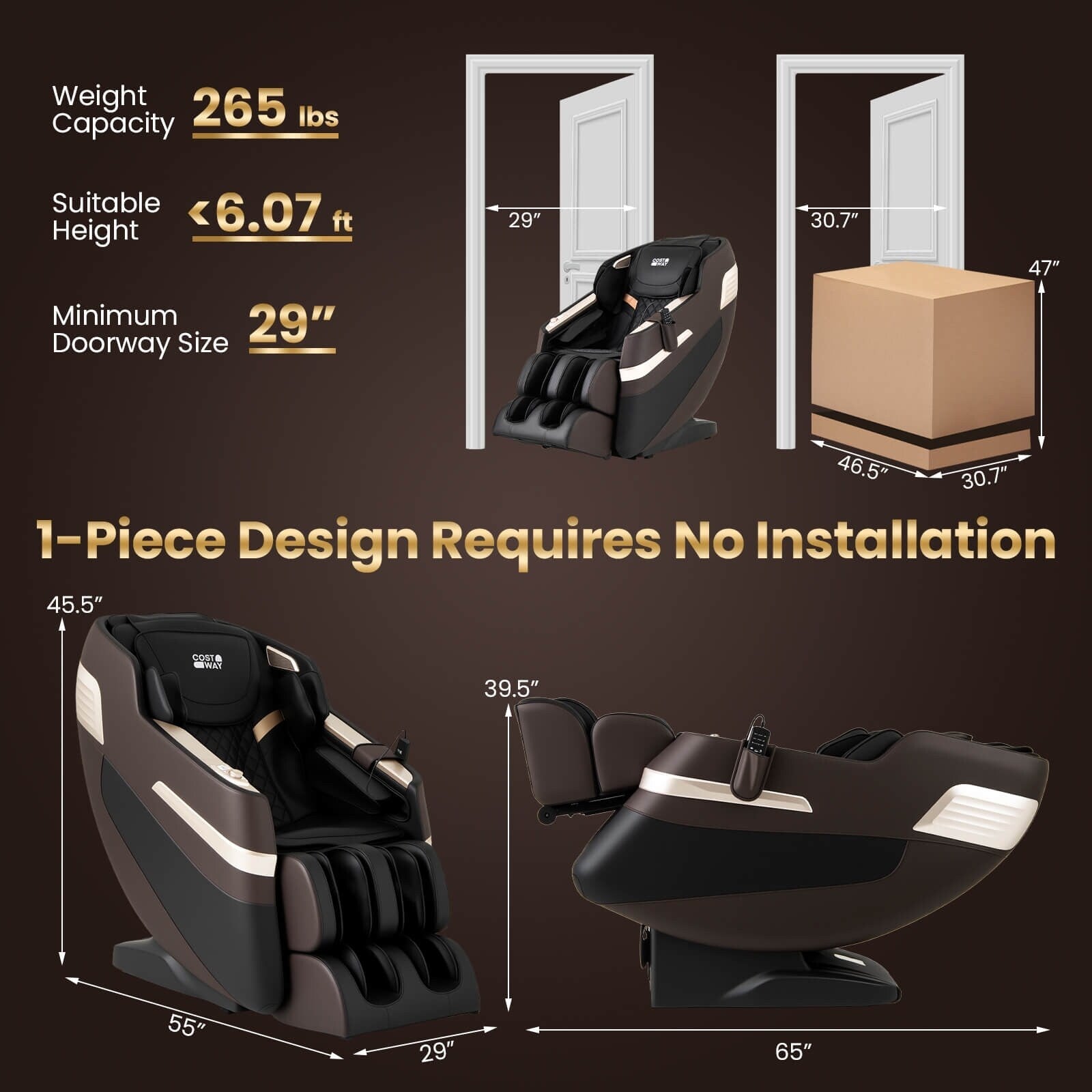 Fauteuil de massage complet Costway avec coussins gonflables, chauffe-taille et rouleaux pour les pieds