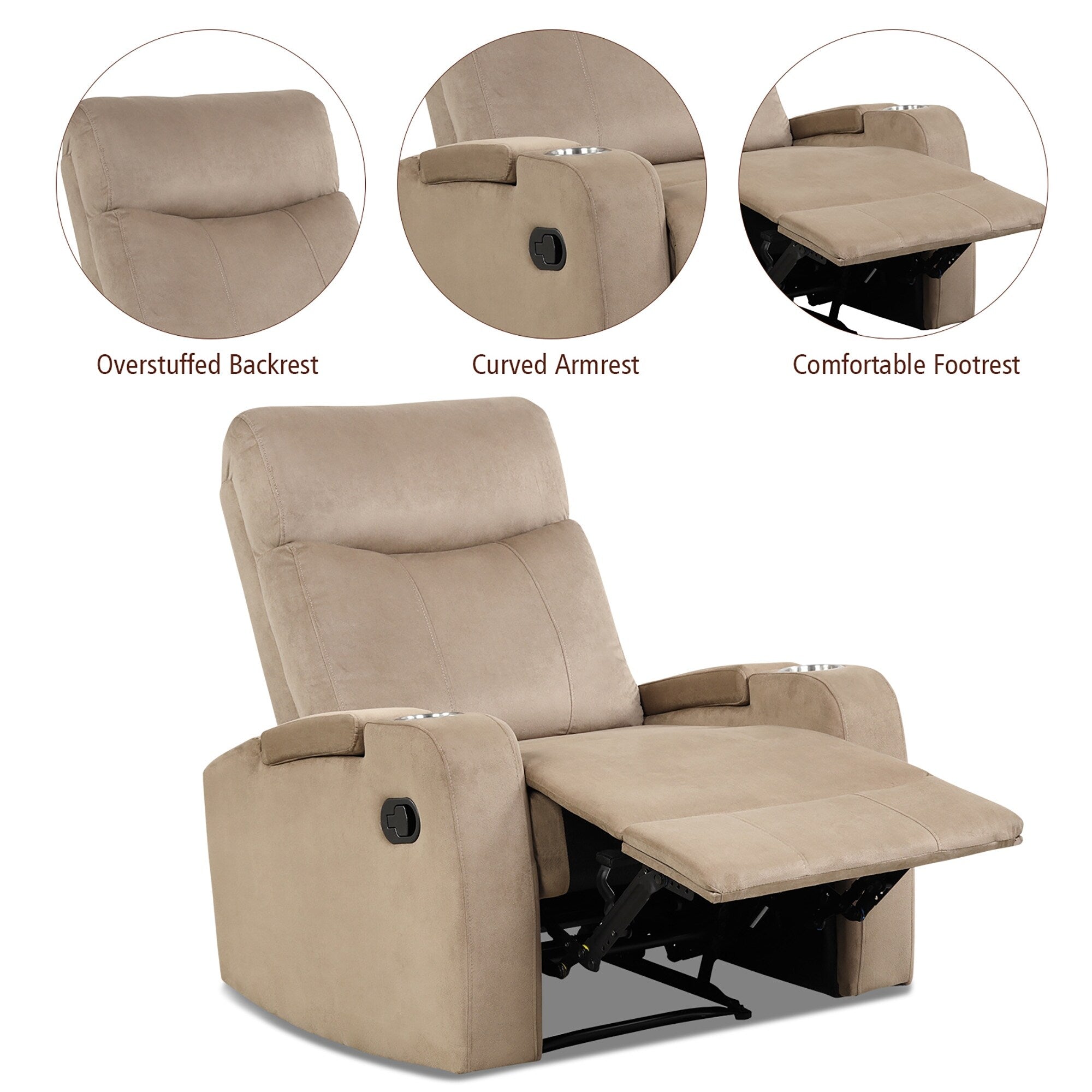 Fauteuil inclinable Costway, canapé simple, avec rangement pour accoudoirs et tasse