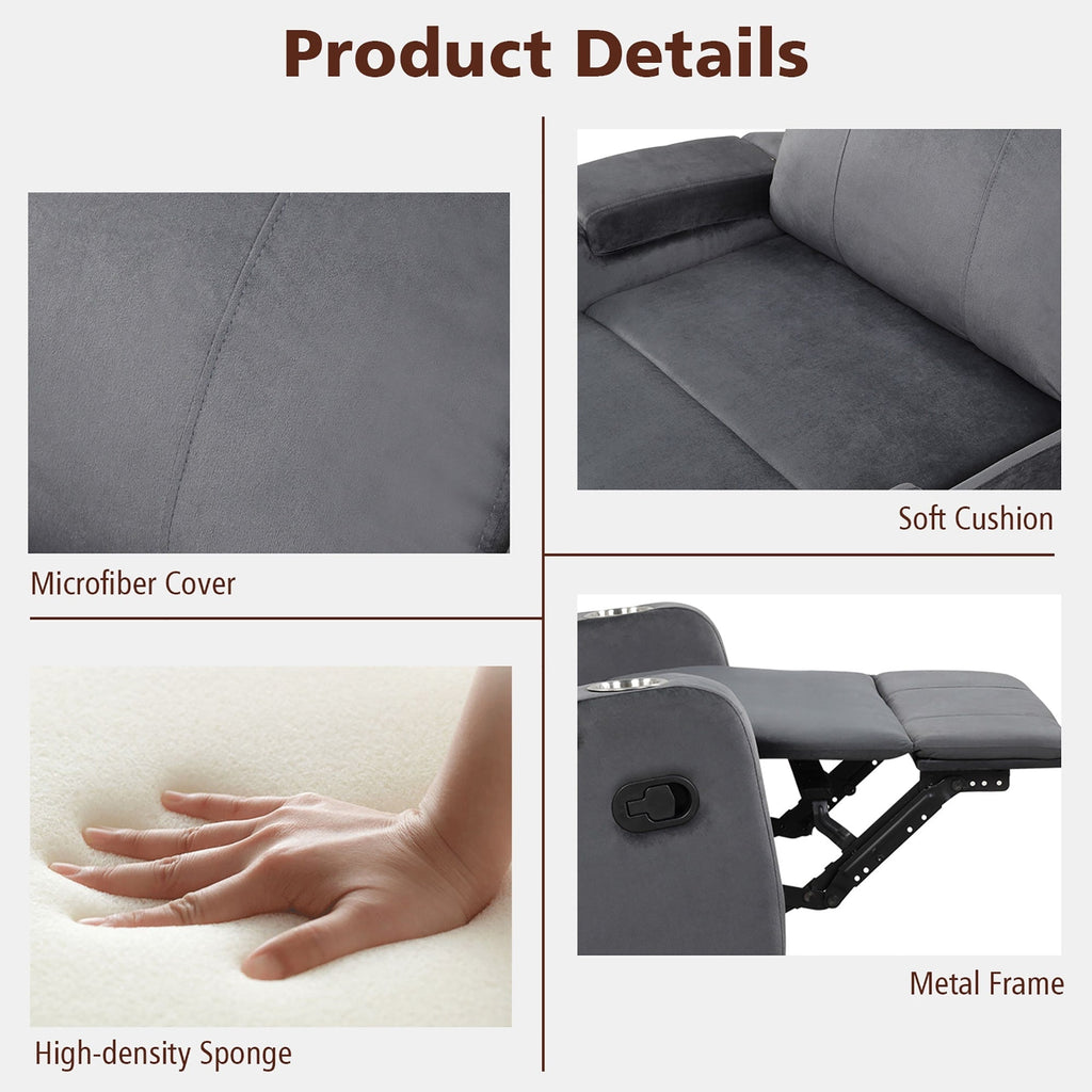 Fauteuil inclinable Costway, canapé simple, avec rangement pour accoudoirs et tasse